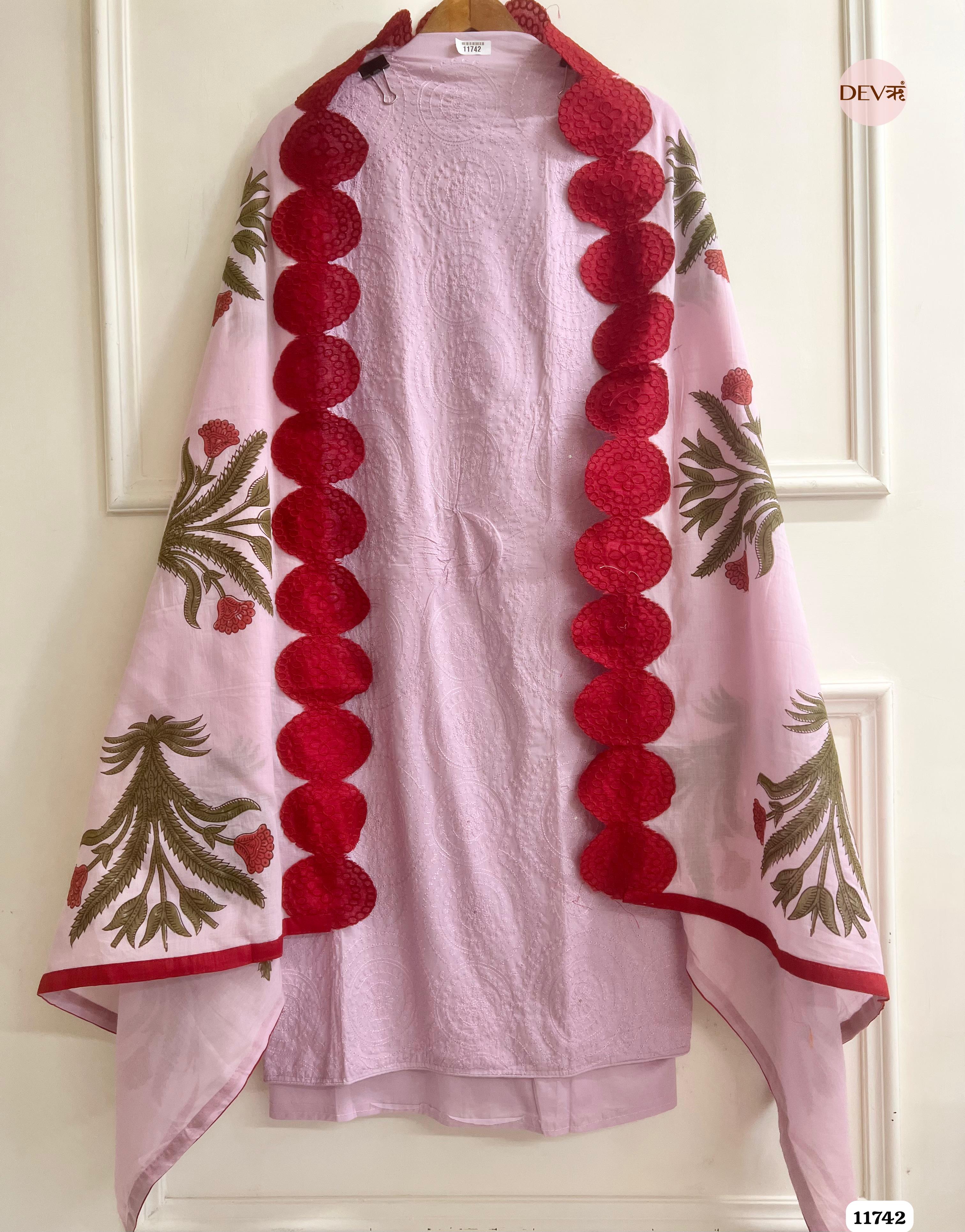 Light Purple Cotton Unstitched Embroidered -Set Of 3 {11742}