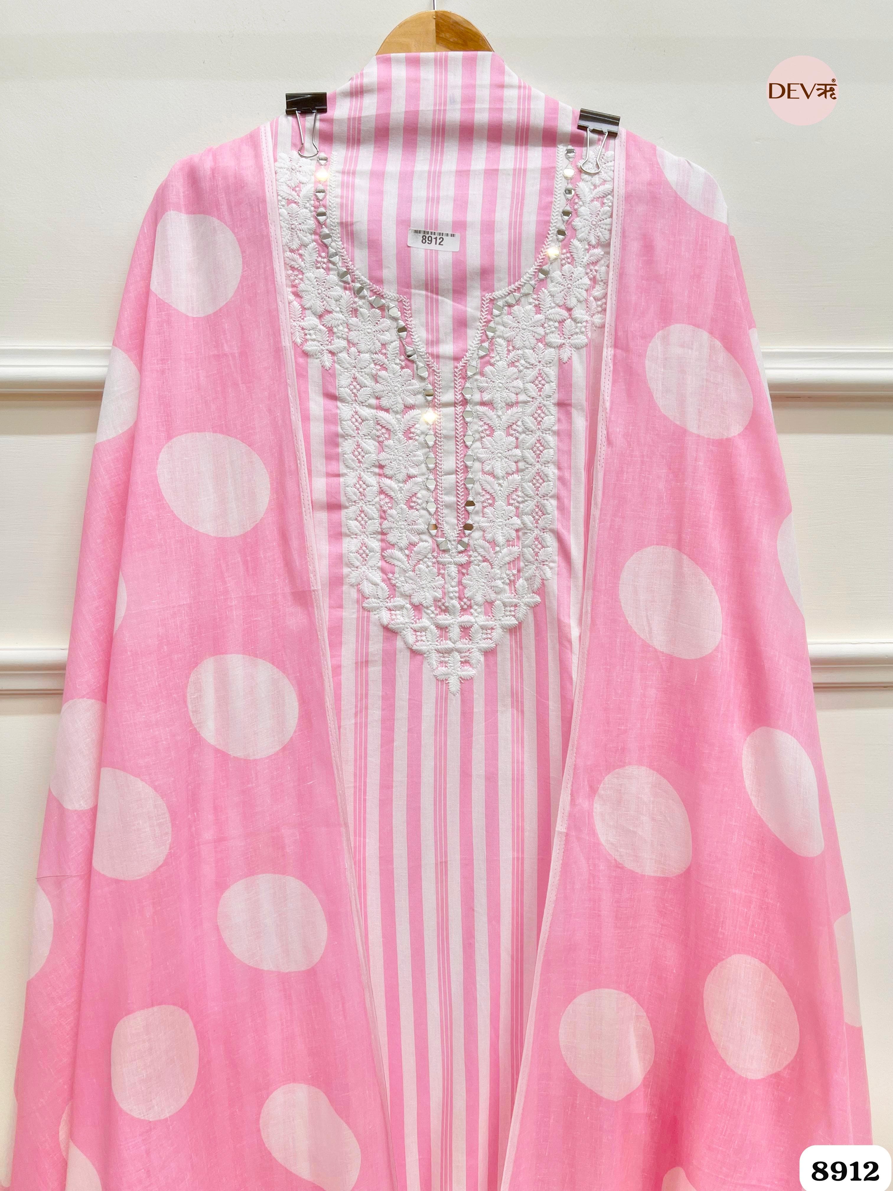 Pink Cotton Printed Unstitched Embroidered -Set Of 3