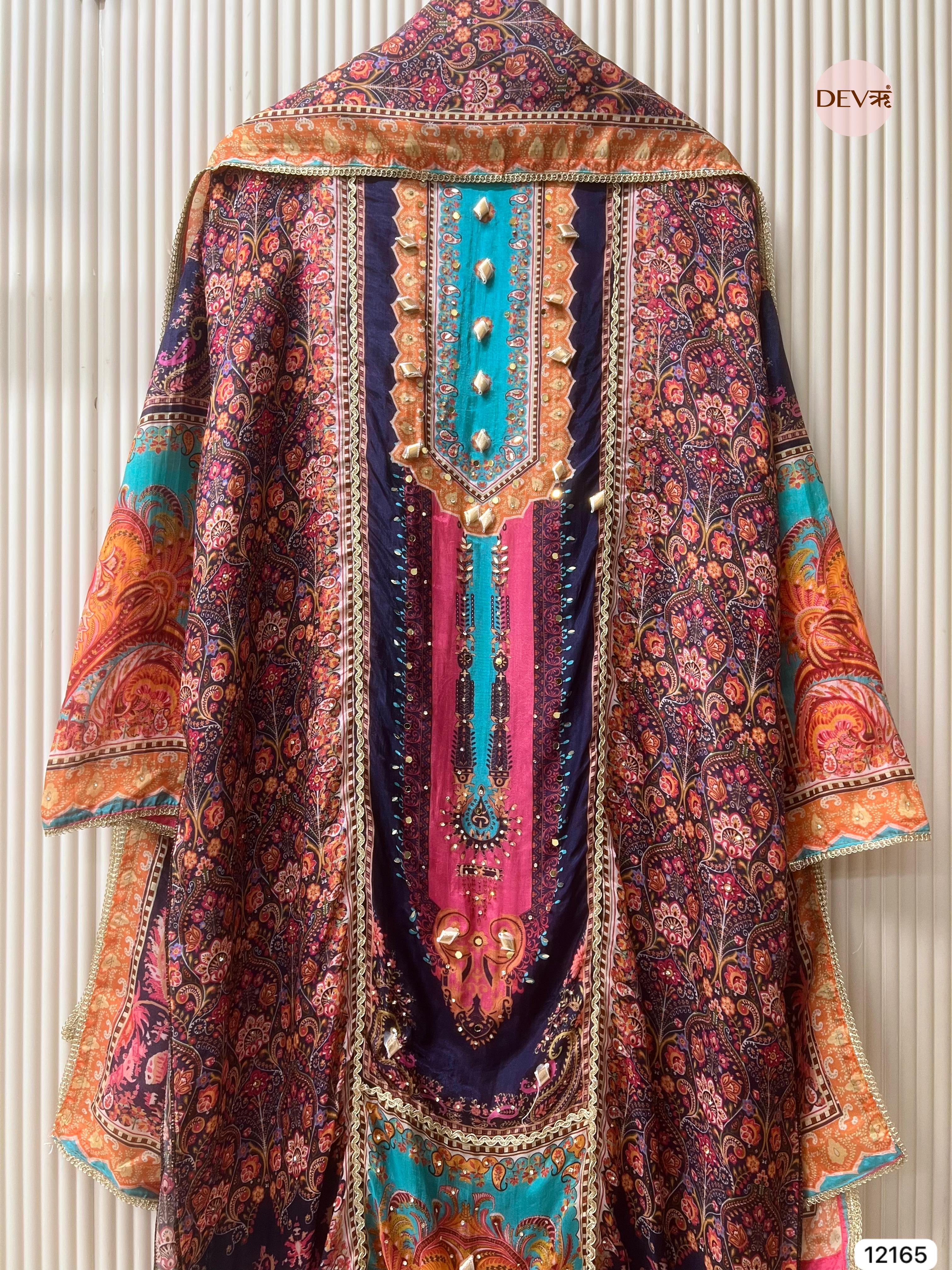 Multi Colour Organza Silk Semi Stitched Printed -Set Of 3 - {12165}