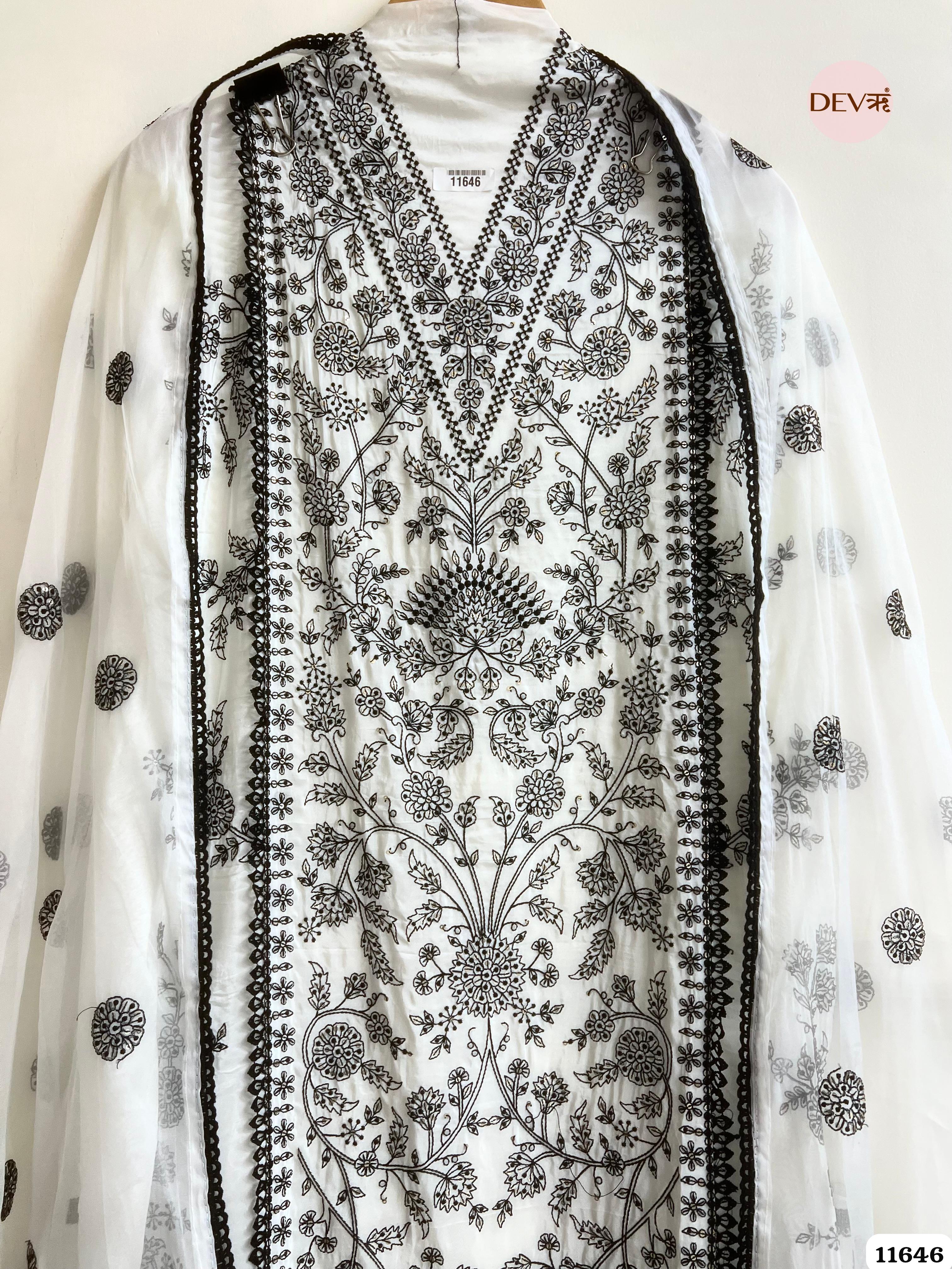 Gray Pure Organza Unstitched Embroidered -Set Of 3 {11646}