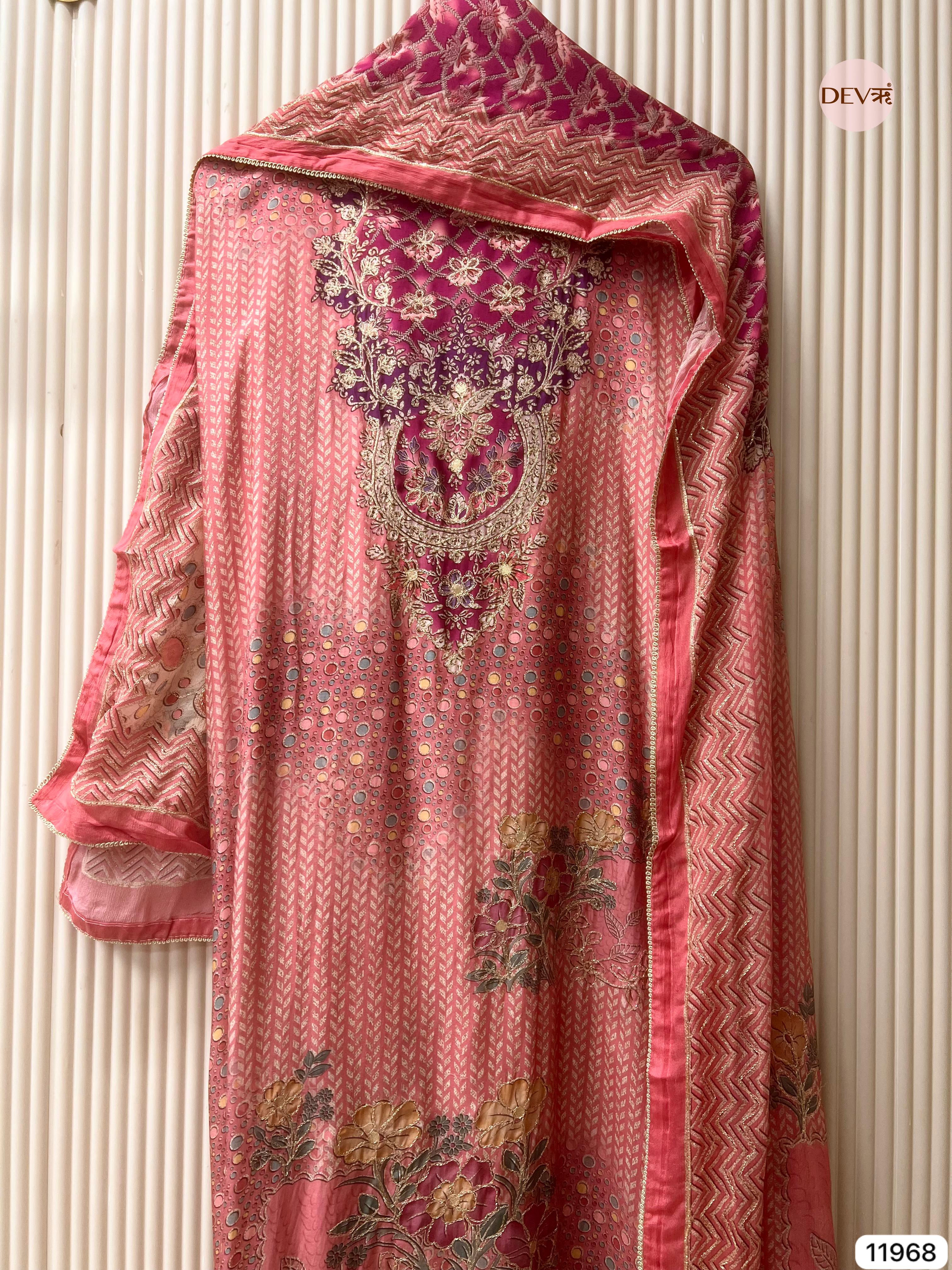 {11968} Pink Muslin Unstitched Printed -Set Of 3