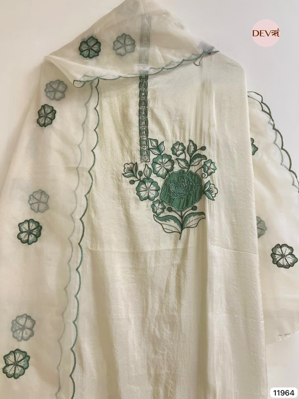 Ivory Tissue Shimmer Embroidered Unstitched 3-Piece Suit (Devri – D.No 11964)