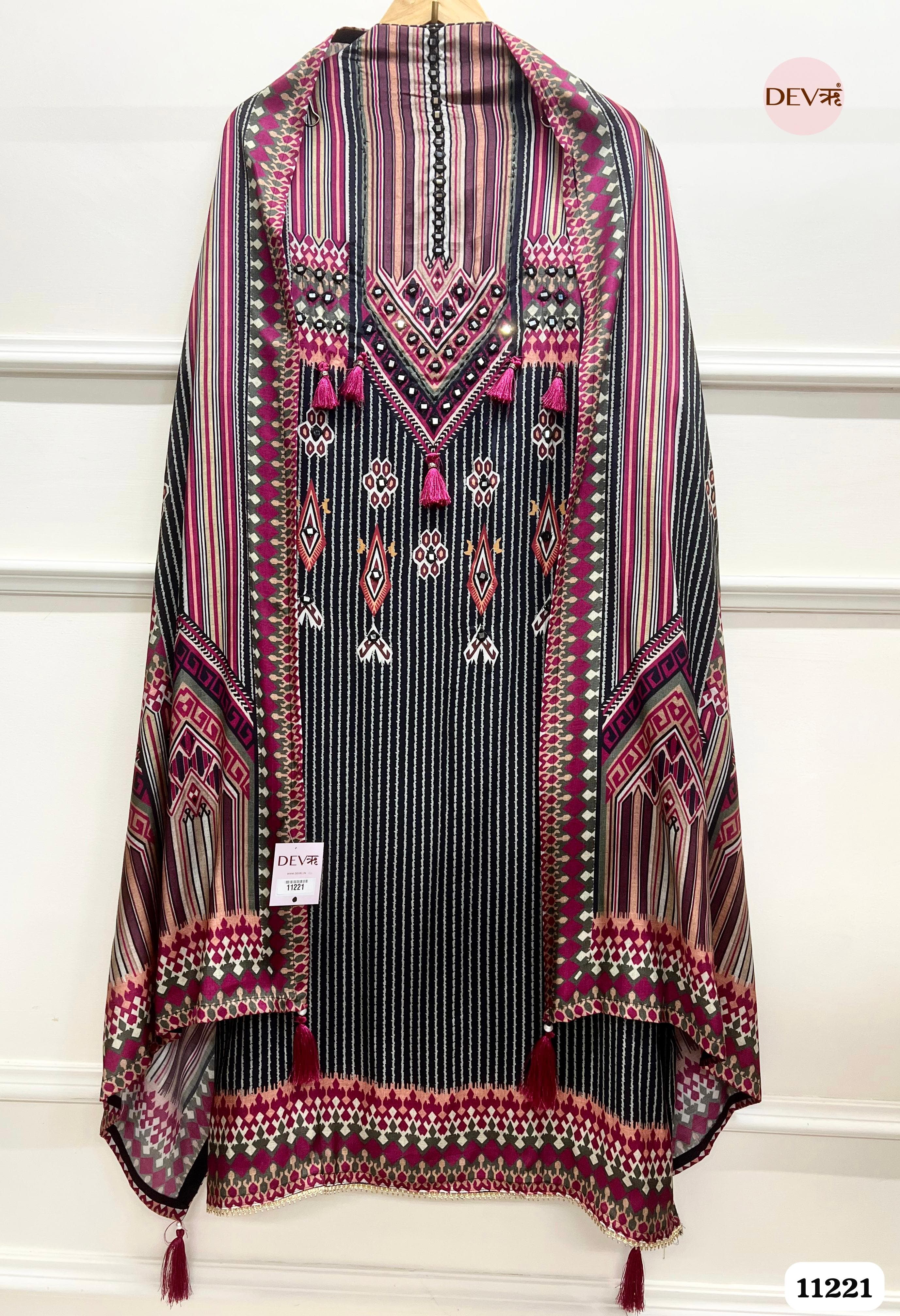 Black Muslin Unstitched Printed -Set Of 3 {11221}