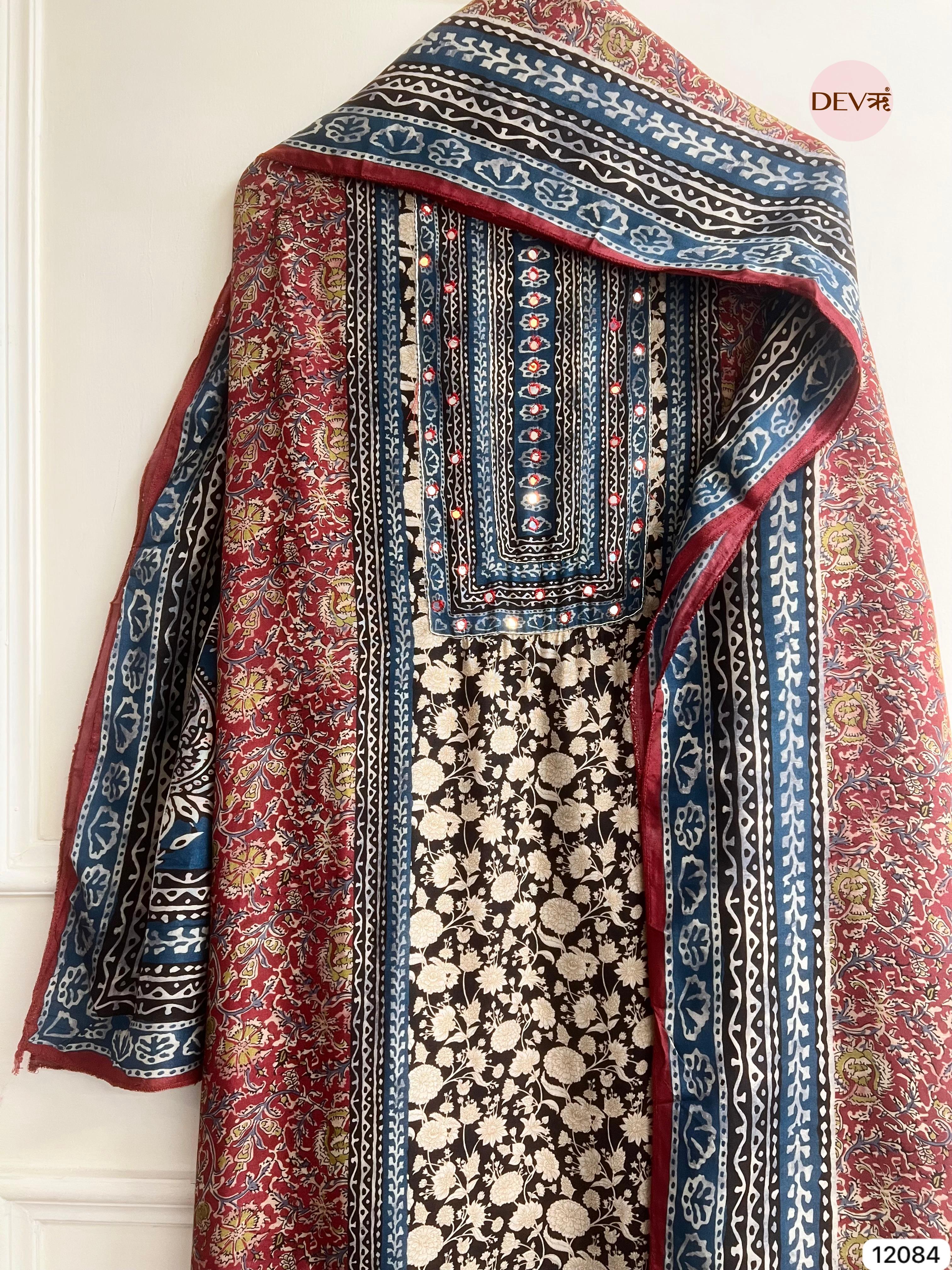 Multi colour Pure Muslin Unstitched Printed Embroidered -Set Of 3 - {12084}