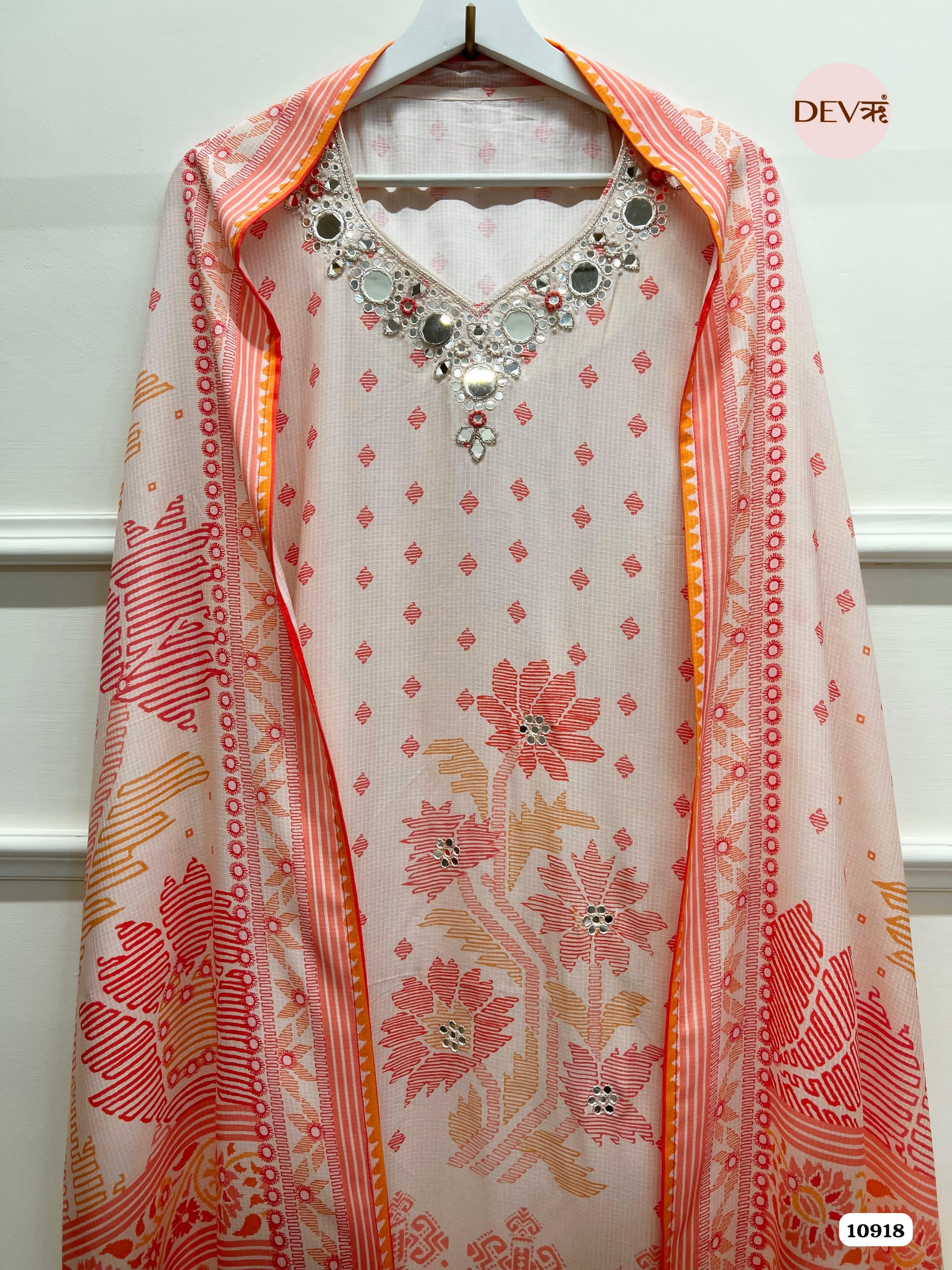 Orange Muslin Unstitched Printed Hand Emroidered -Set Of 3 {10918}