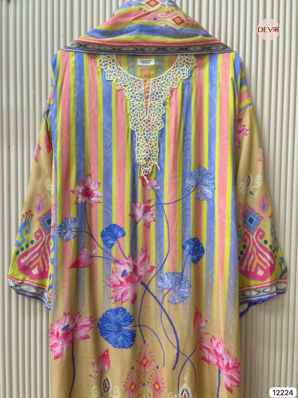 Multicolour Muslin Printed Unstitched 3-Piece Suit (Devri – D.No 12224)