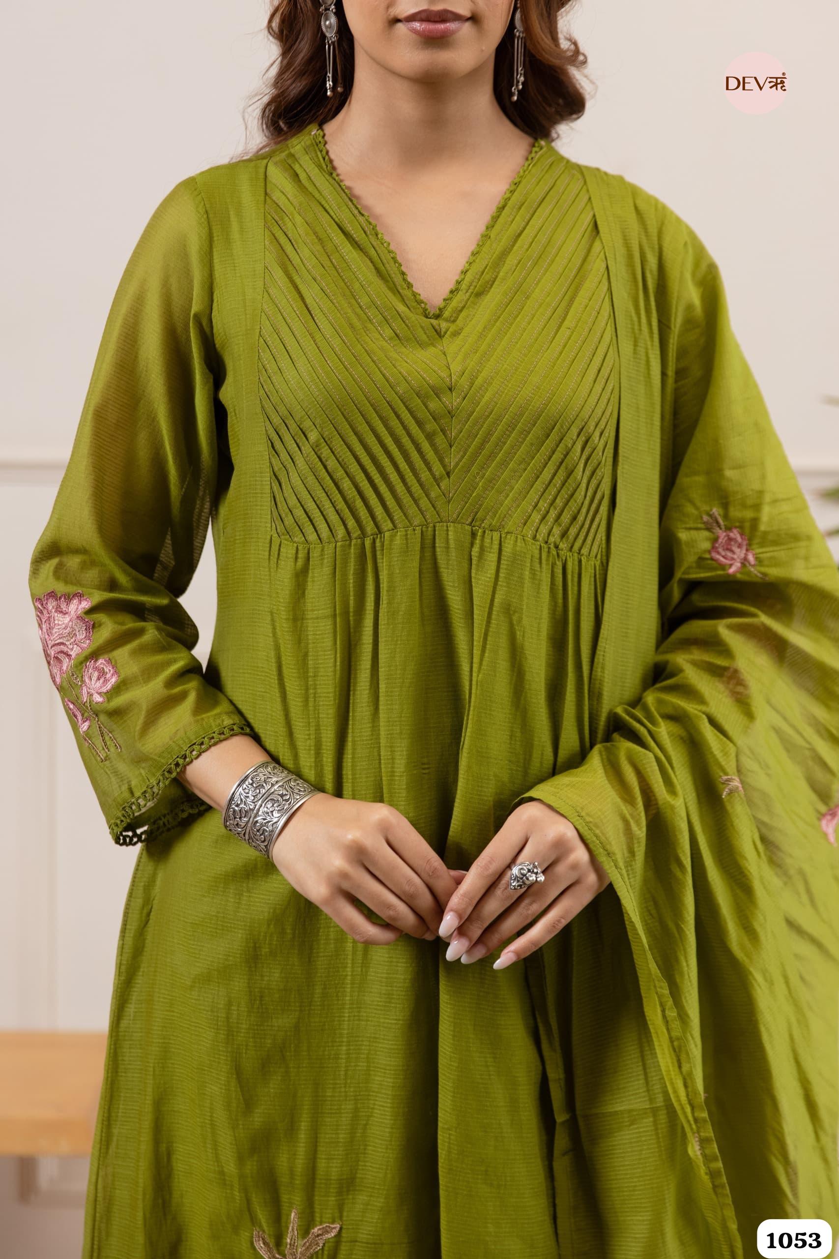 Olive Floral Mul Cotton 3-Piece Set {1053}