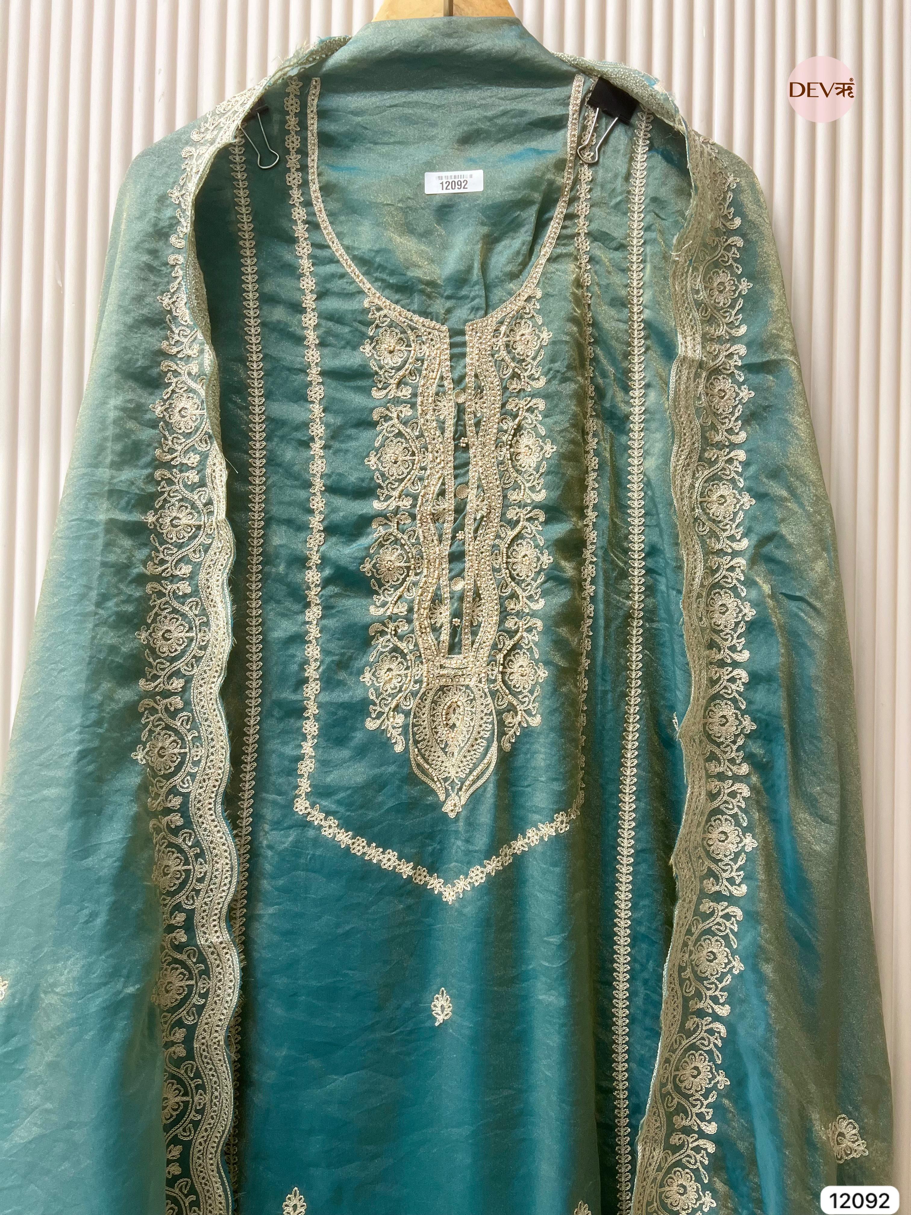 Blue Tissue Crush Silk Unstitched Embroidered -Set Of 3 - {12092}