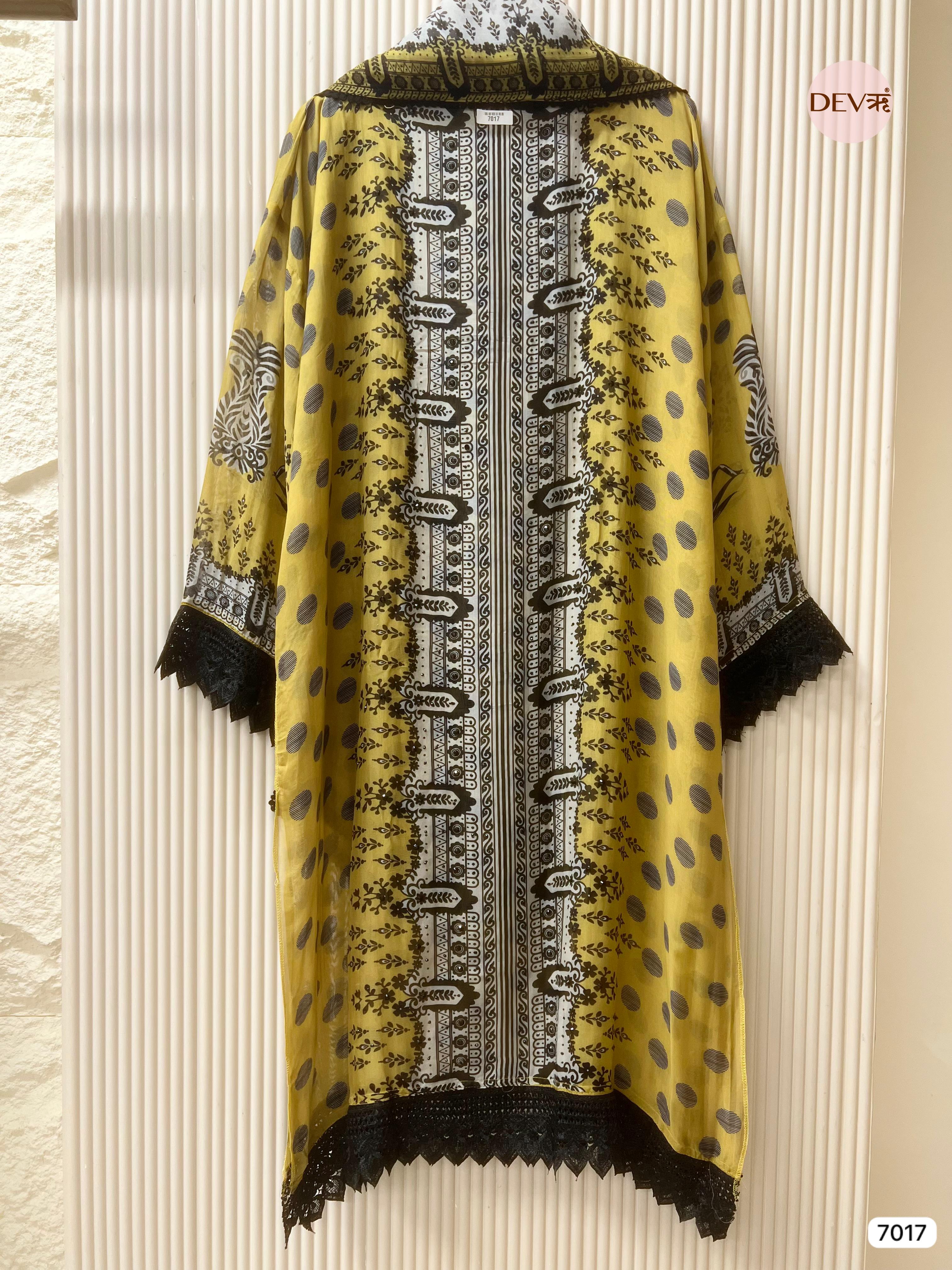 Yellow Organza Semi Stitched Pakistani Printed - Set Of 3 - {7017}