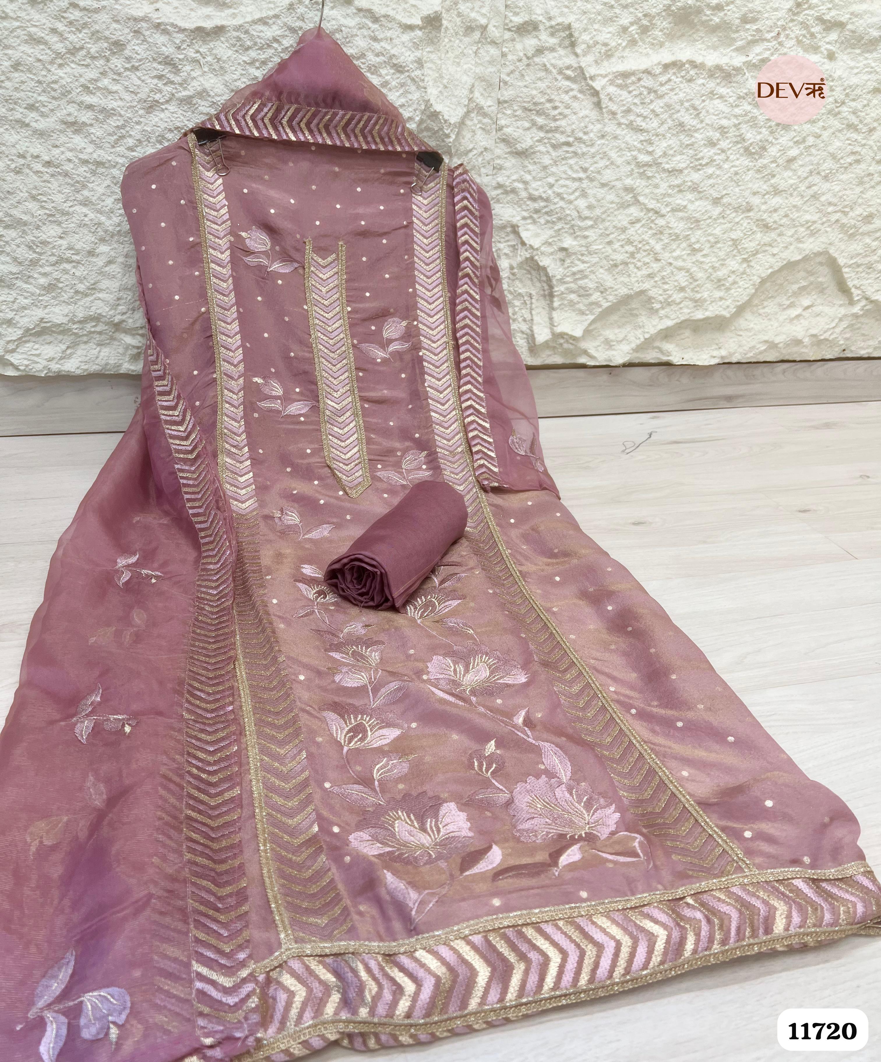 Purple Tissue Shimmer Unstitched Embroidered -Set Of 3 {11720}