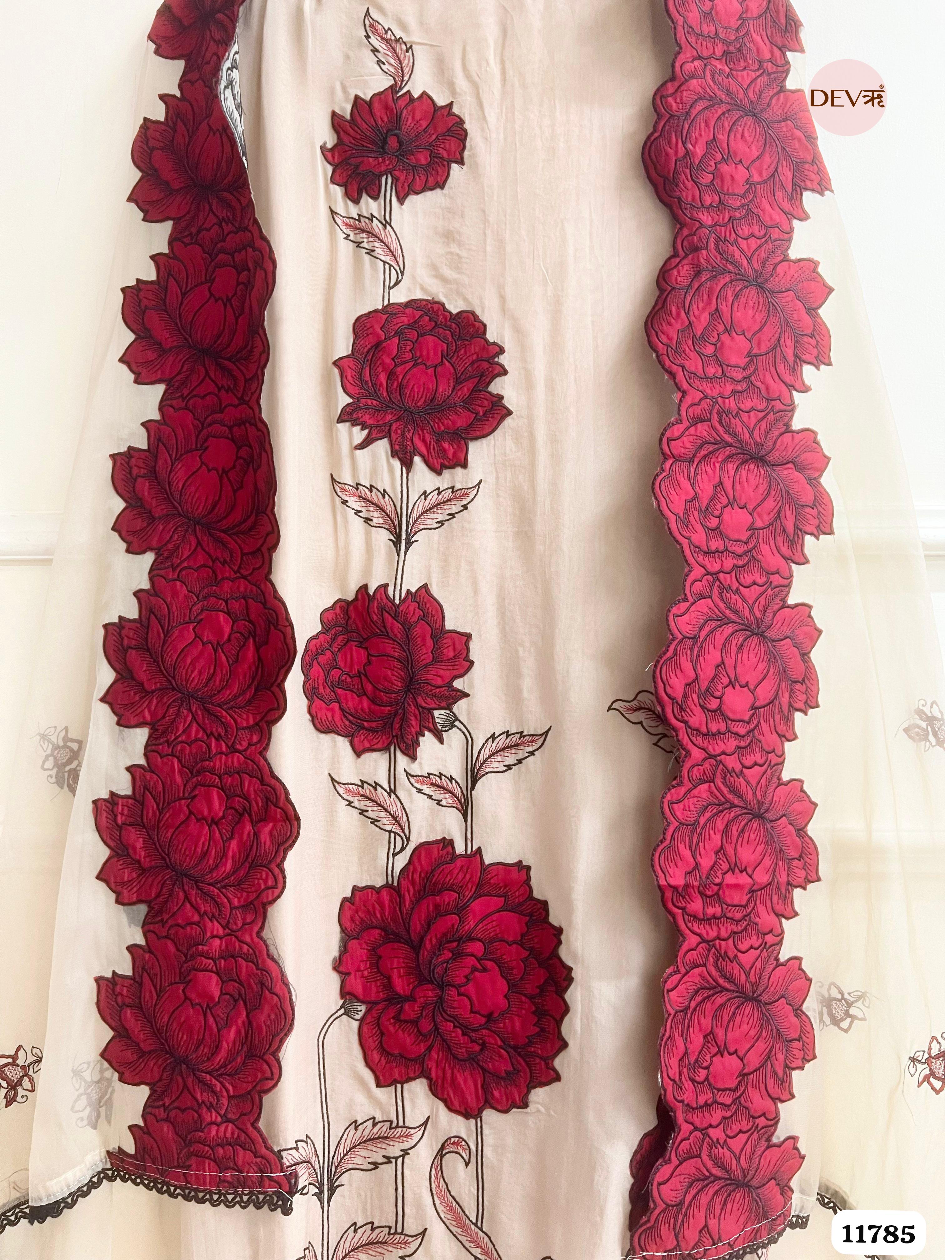 Beige Organza Unstitched Embroidered -Set Of 3 {11785}