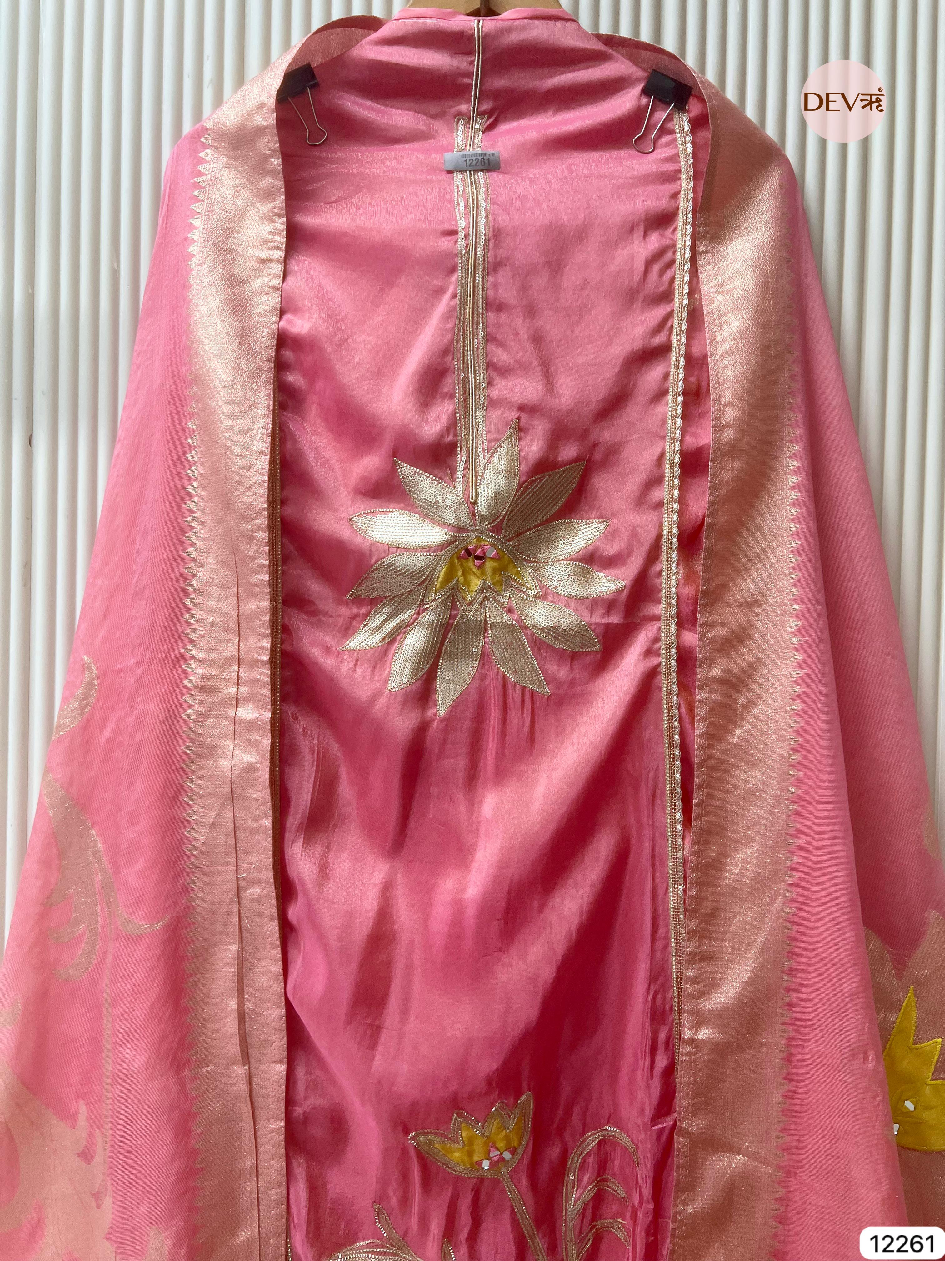 Pink Shimmer Silk Embroidered Unstitched 3-Piece Suit (Devri – D.No 12261)
