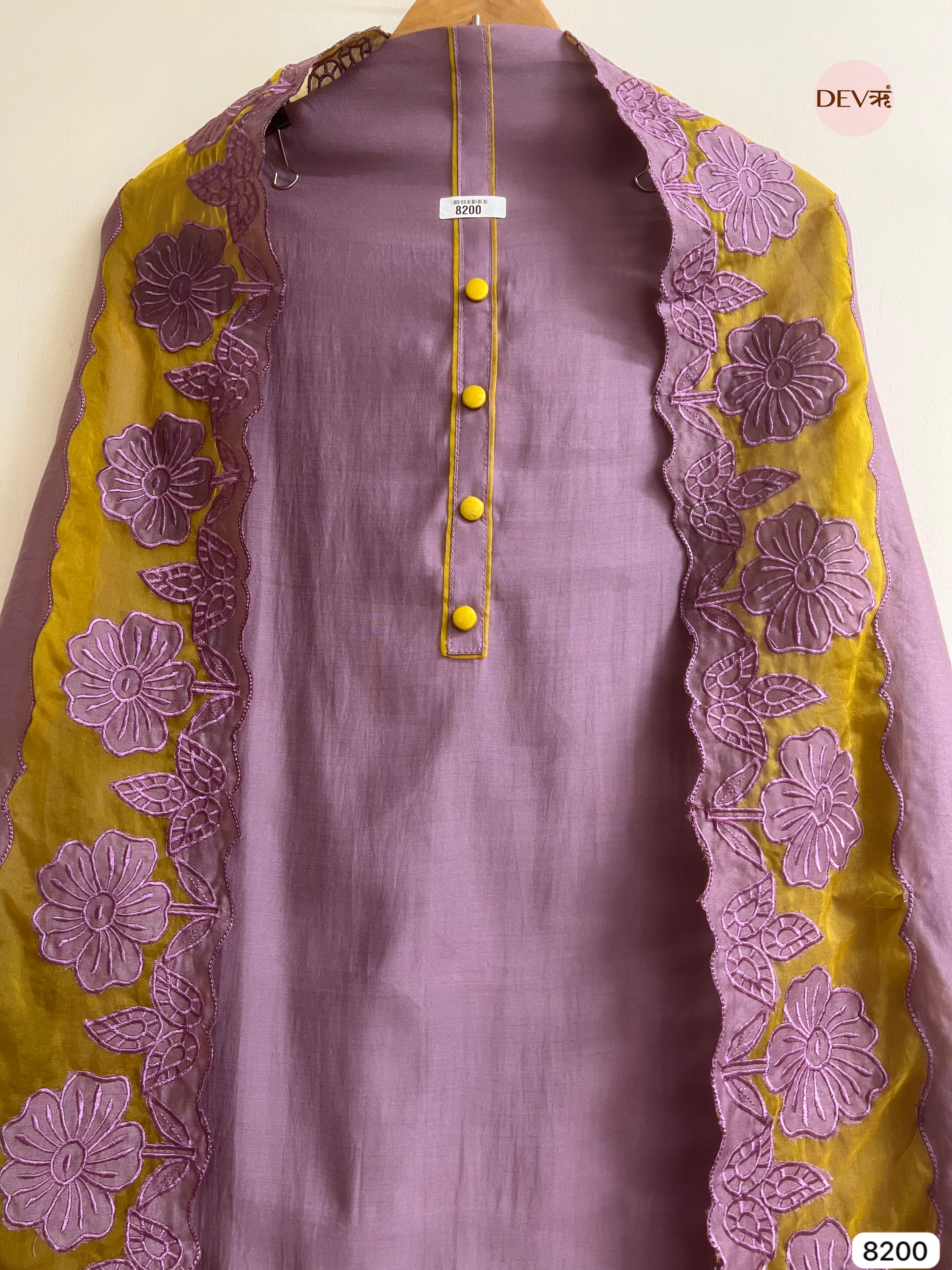 Purple Modal Silk Unstitched Cutwork Embroidered -Set Of 3 - {8200}