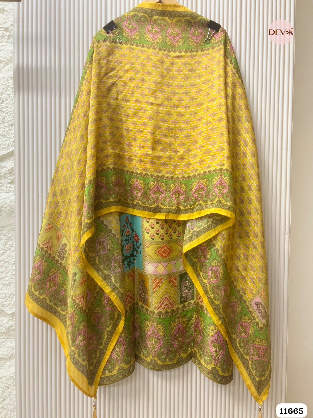 Yellow Tissue Silk Unstitched Printed Hand Embroidered -Set Of 3 {11665}