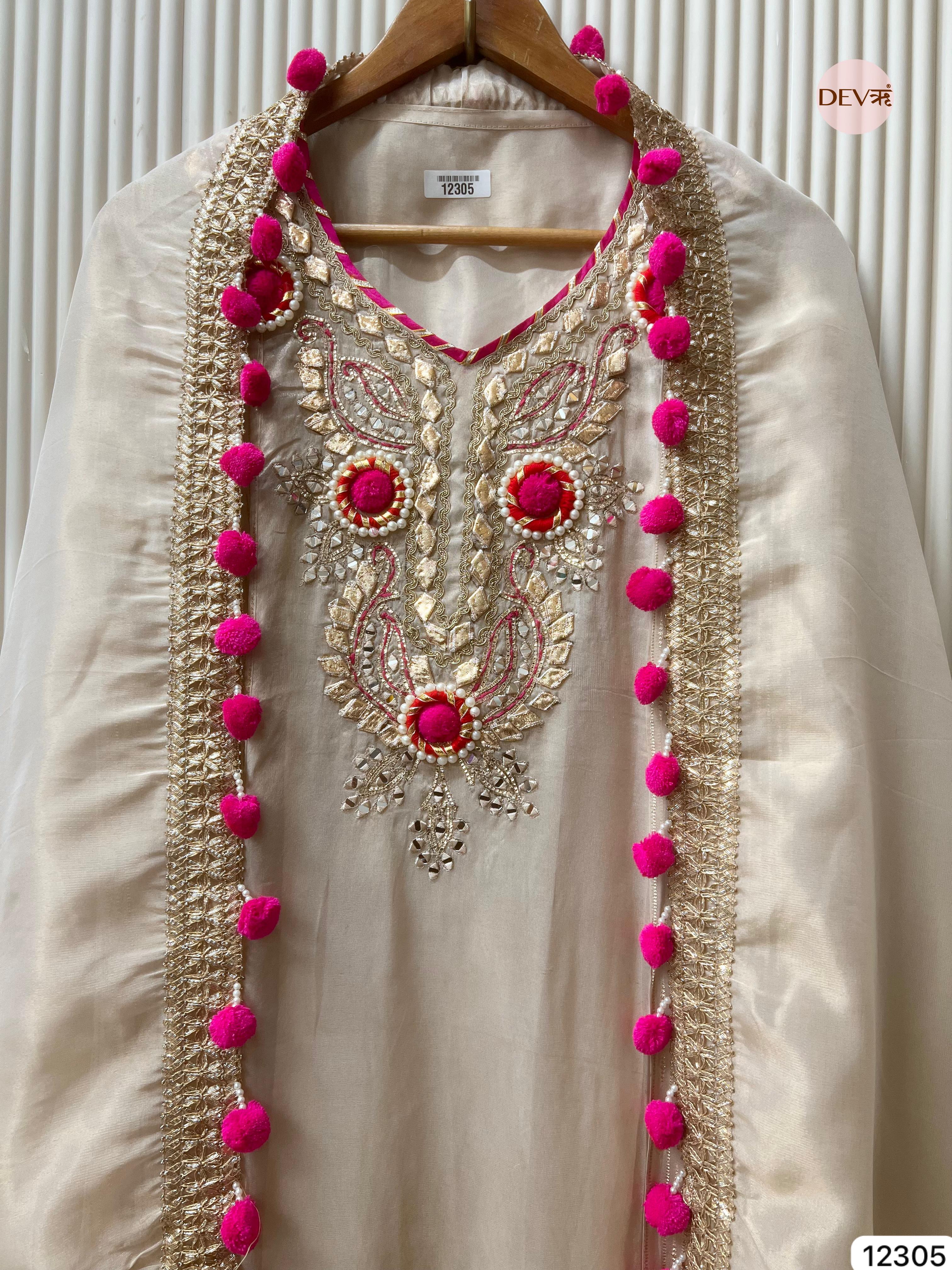 Ivory Pink Tissue Silk Embroidered Unstitched 3-Piece Suit (Devri – D.No 12305)