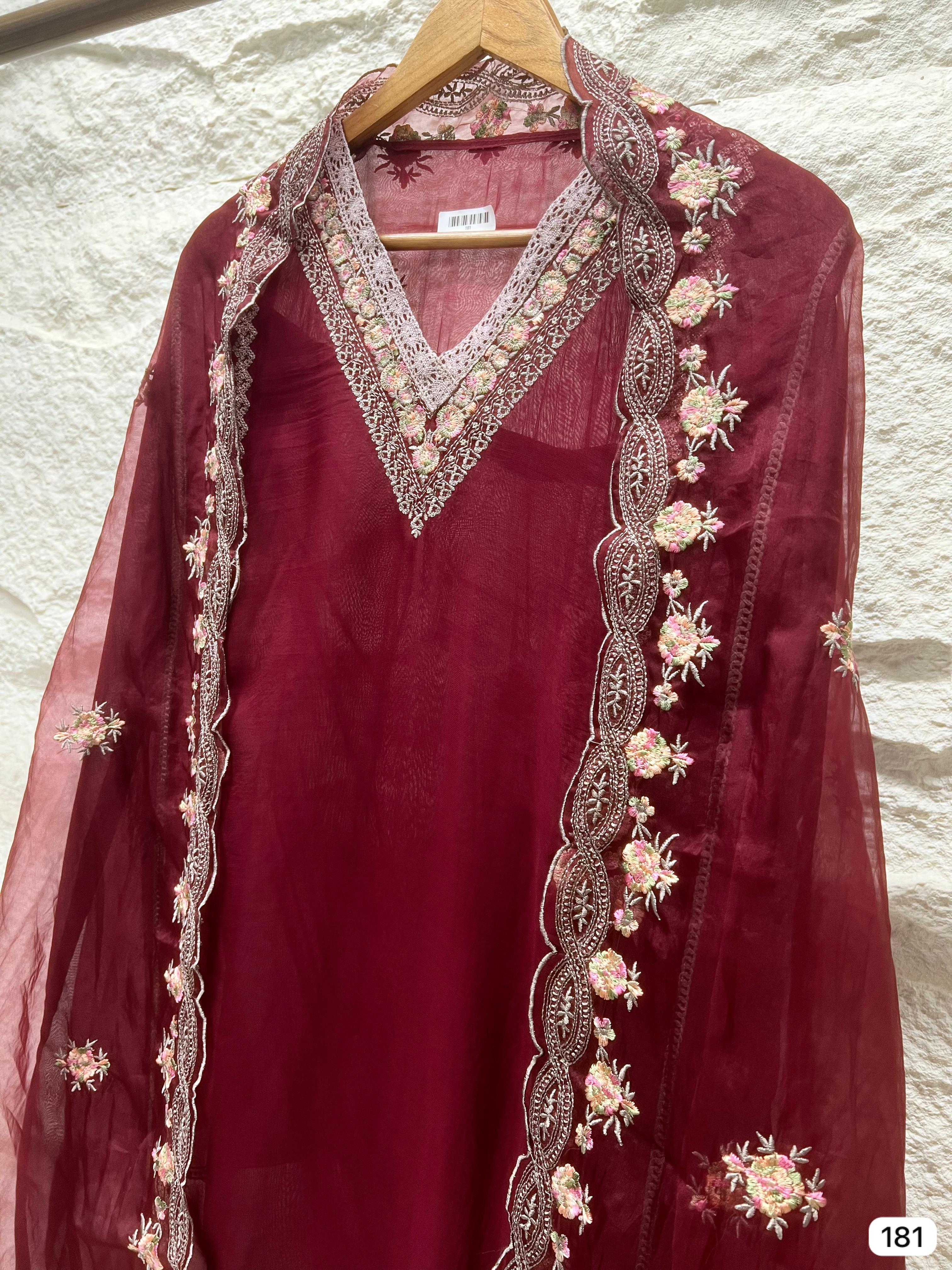 Aarohi Organza Embroidered — 3-Piece Set (Devri – D.No181)