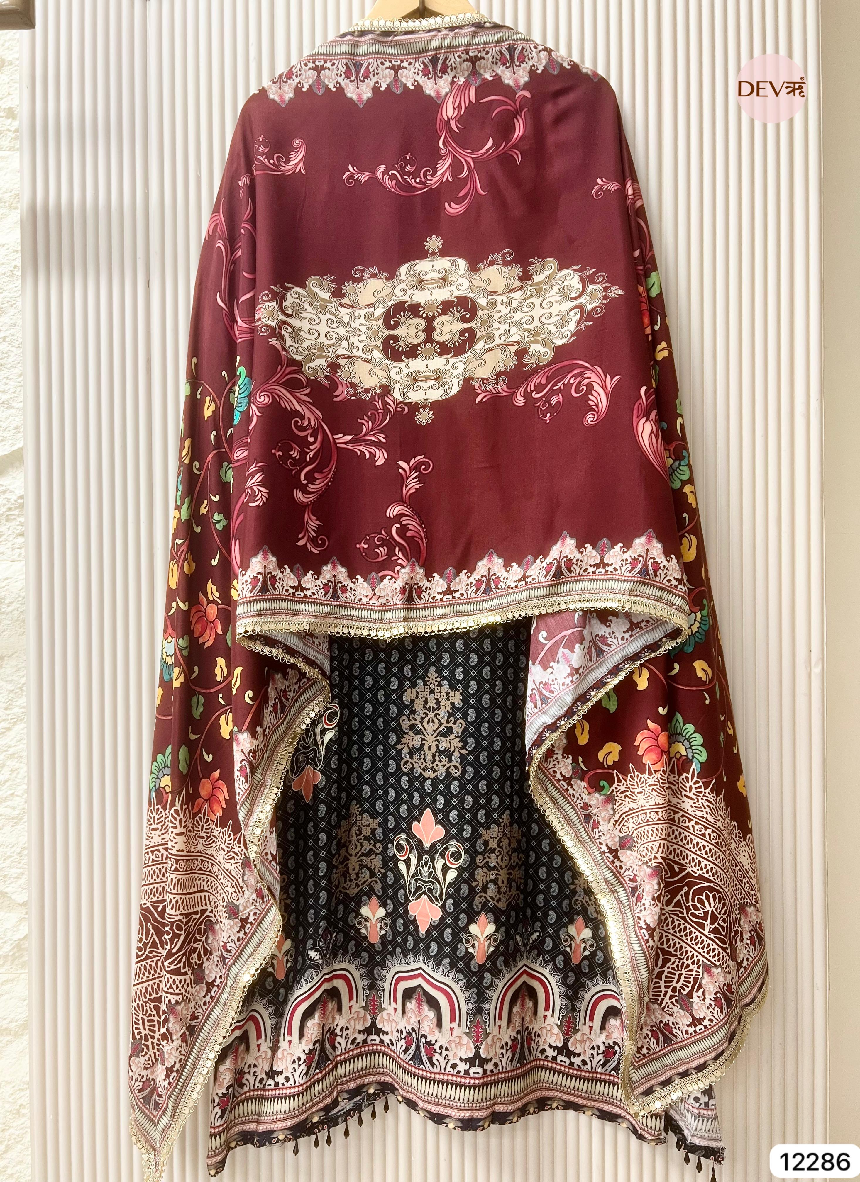 Black Muslin Printed Unstitched 3-Piece Suit (Devri – D.No 12286)