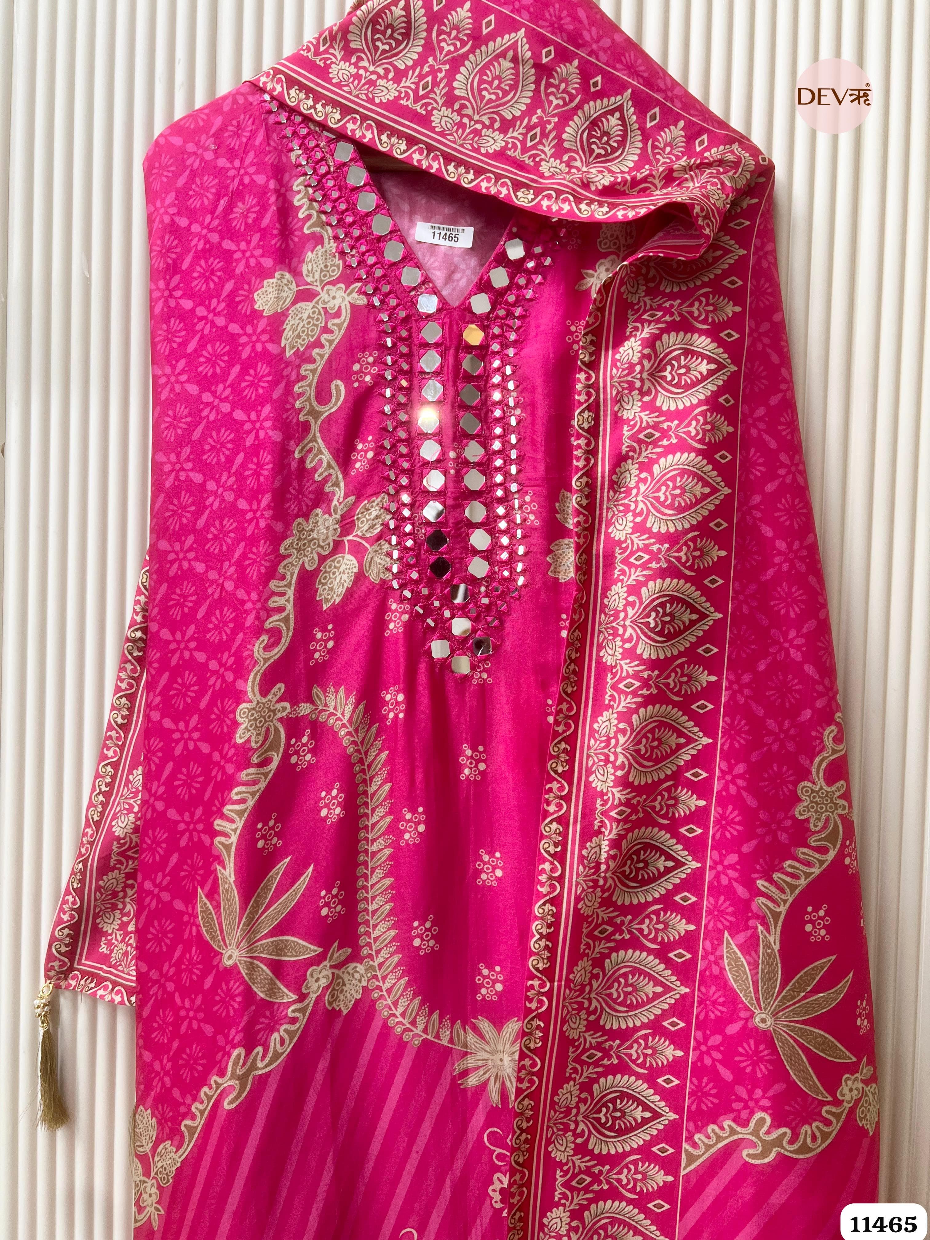 Pink Russian Silk Printed Hand Embroidered -Set Of 3 {11465}