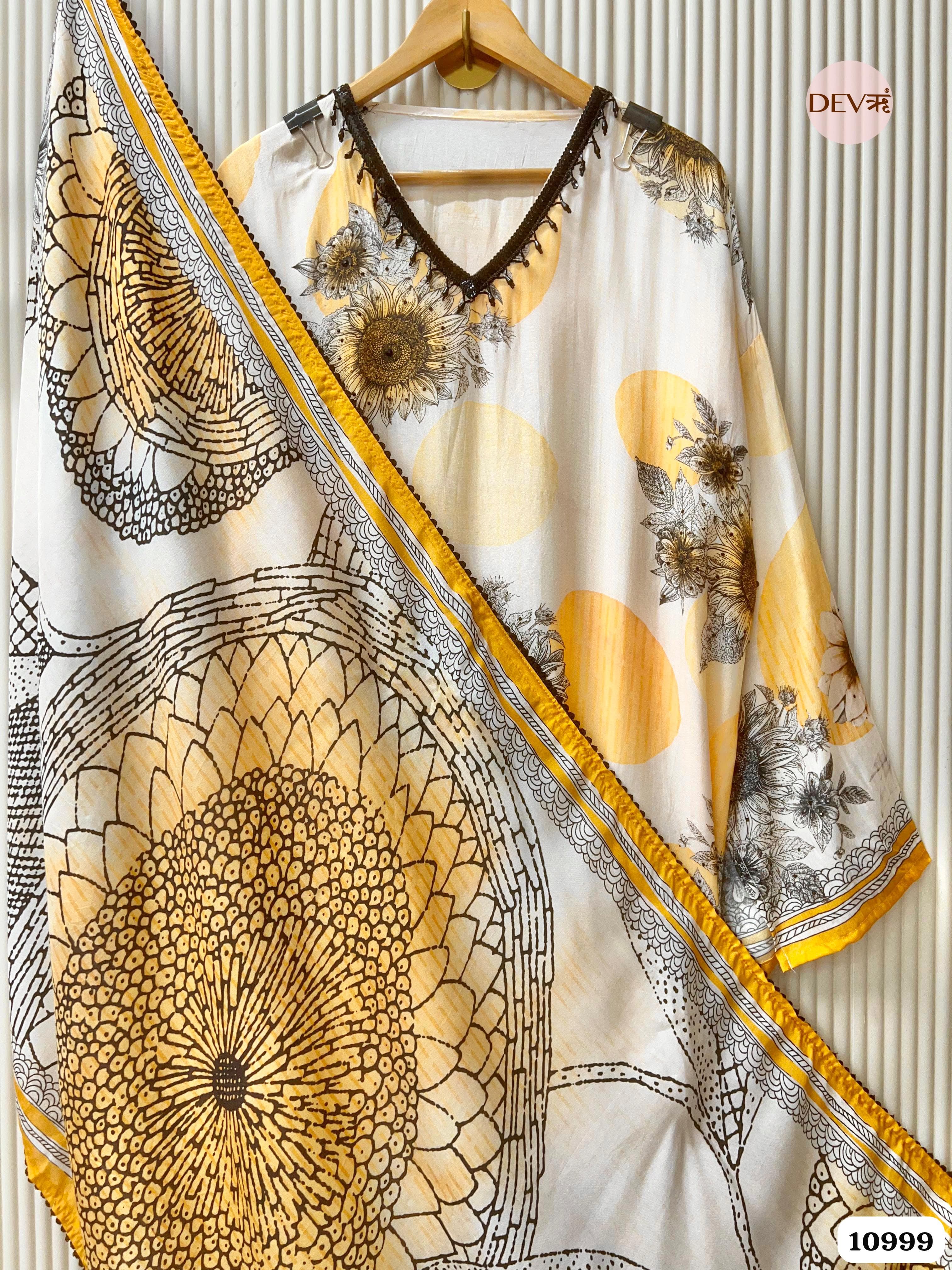 Yellow Muslin Semi Stitched Printed Hand Embroidered -Set Of 3 {10999}