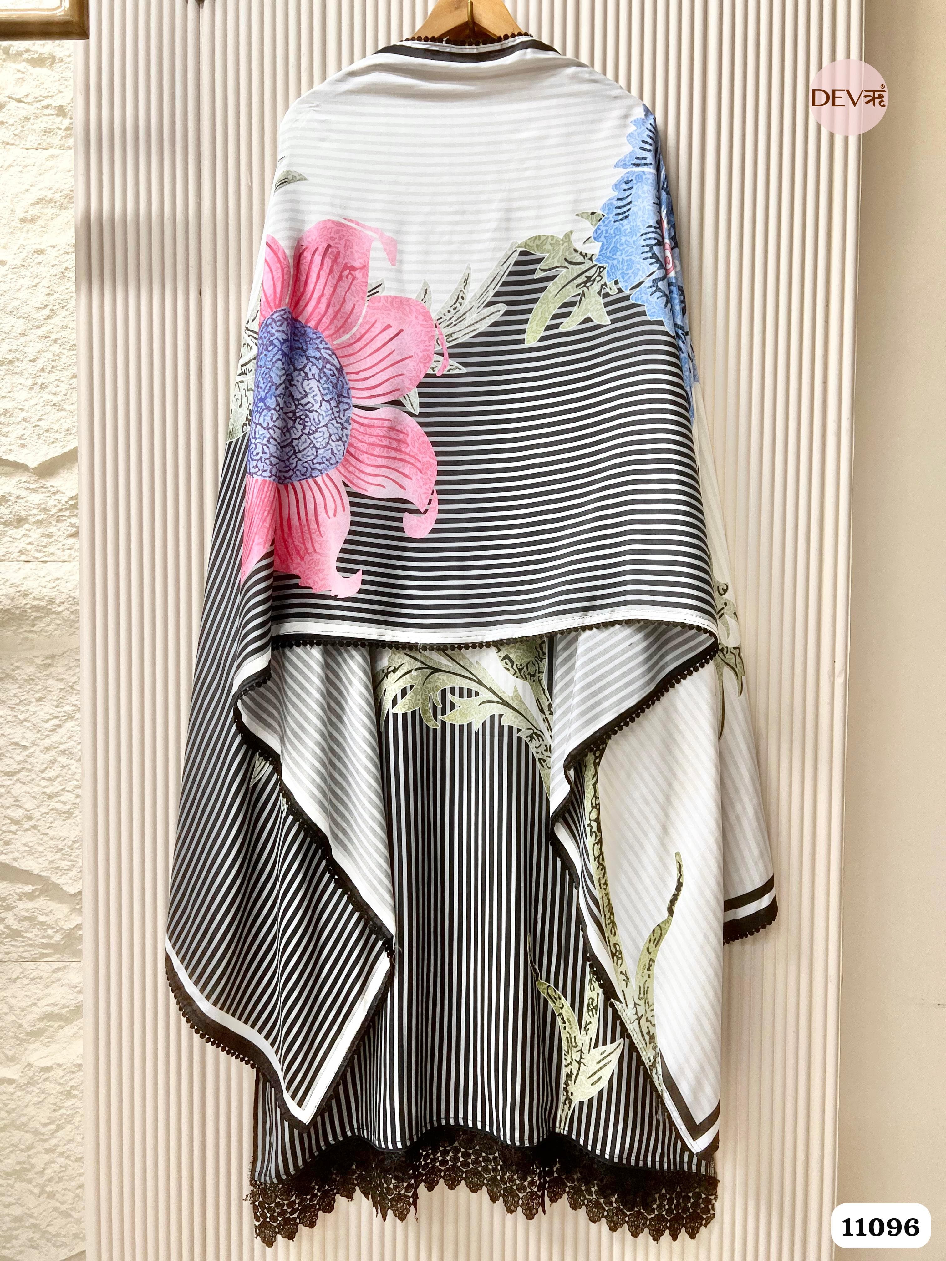 Black/White Muslin Printed Semi Stitched -Set Of 3 {11096}