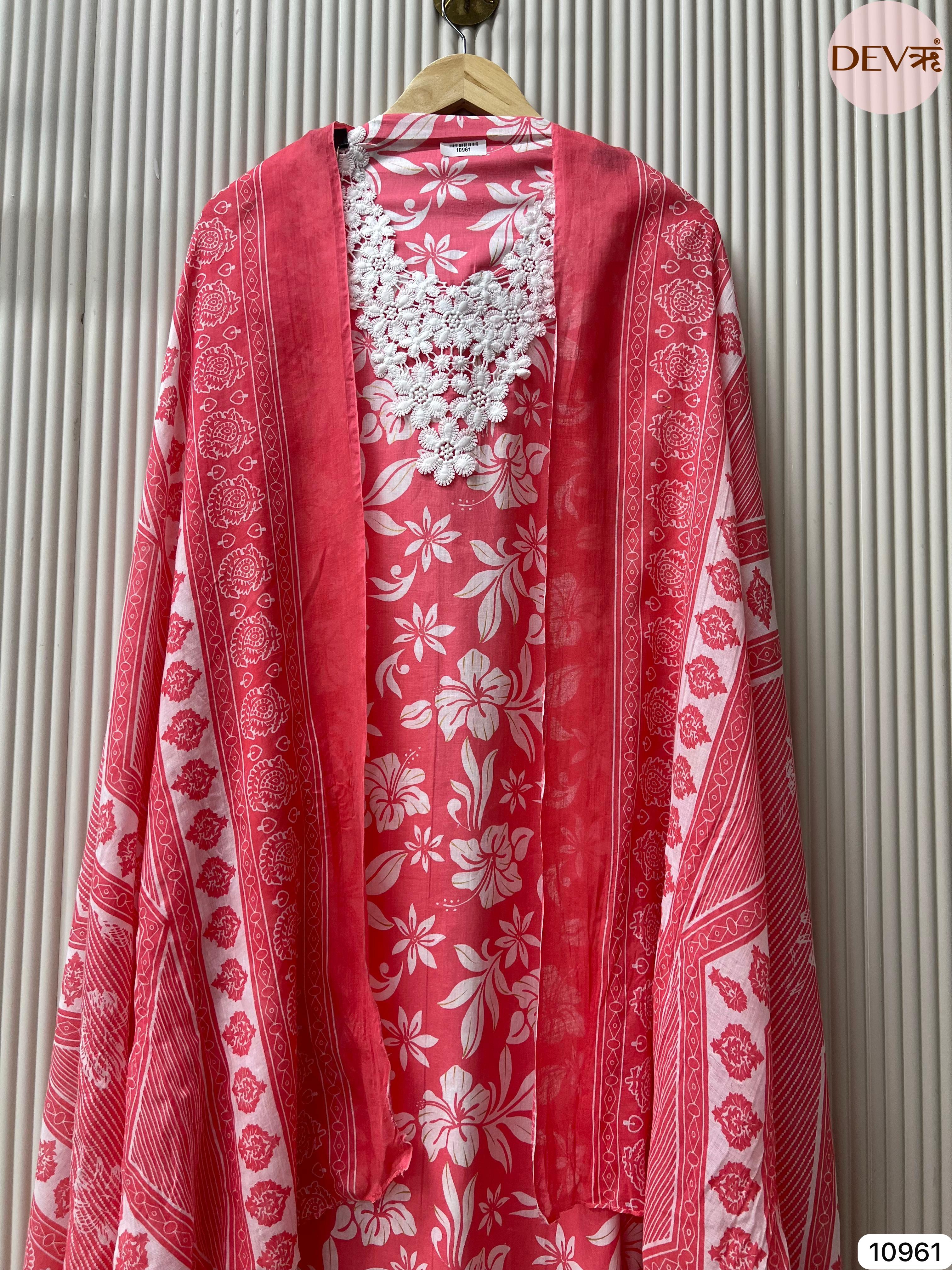 Pink cotton unstitched printed -set of 3 {10961}