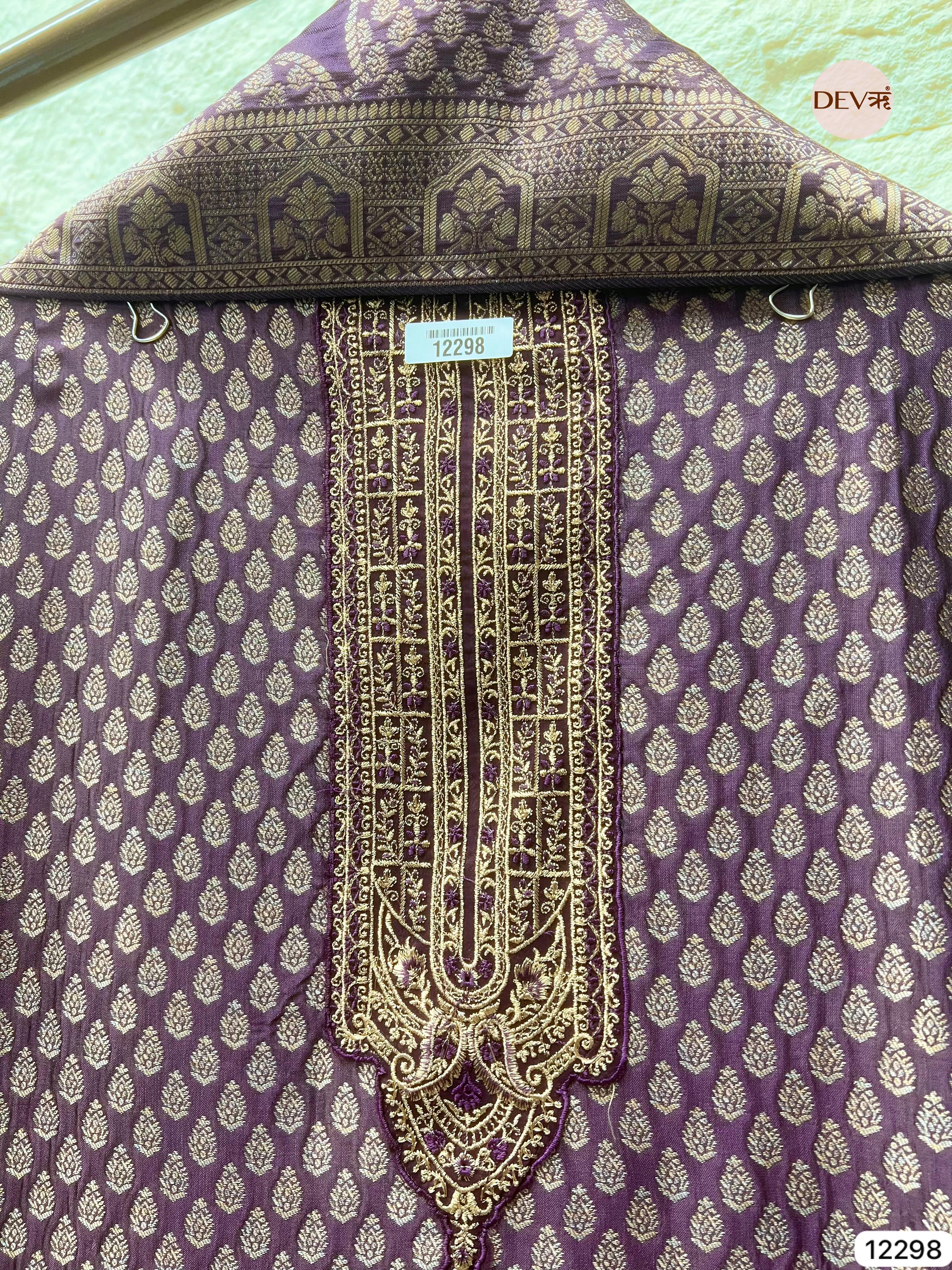 Plum Pure Banarasi Silk Woven Unstitched 3-Piece Suit (Devri – D.No 12298)