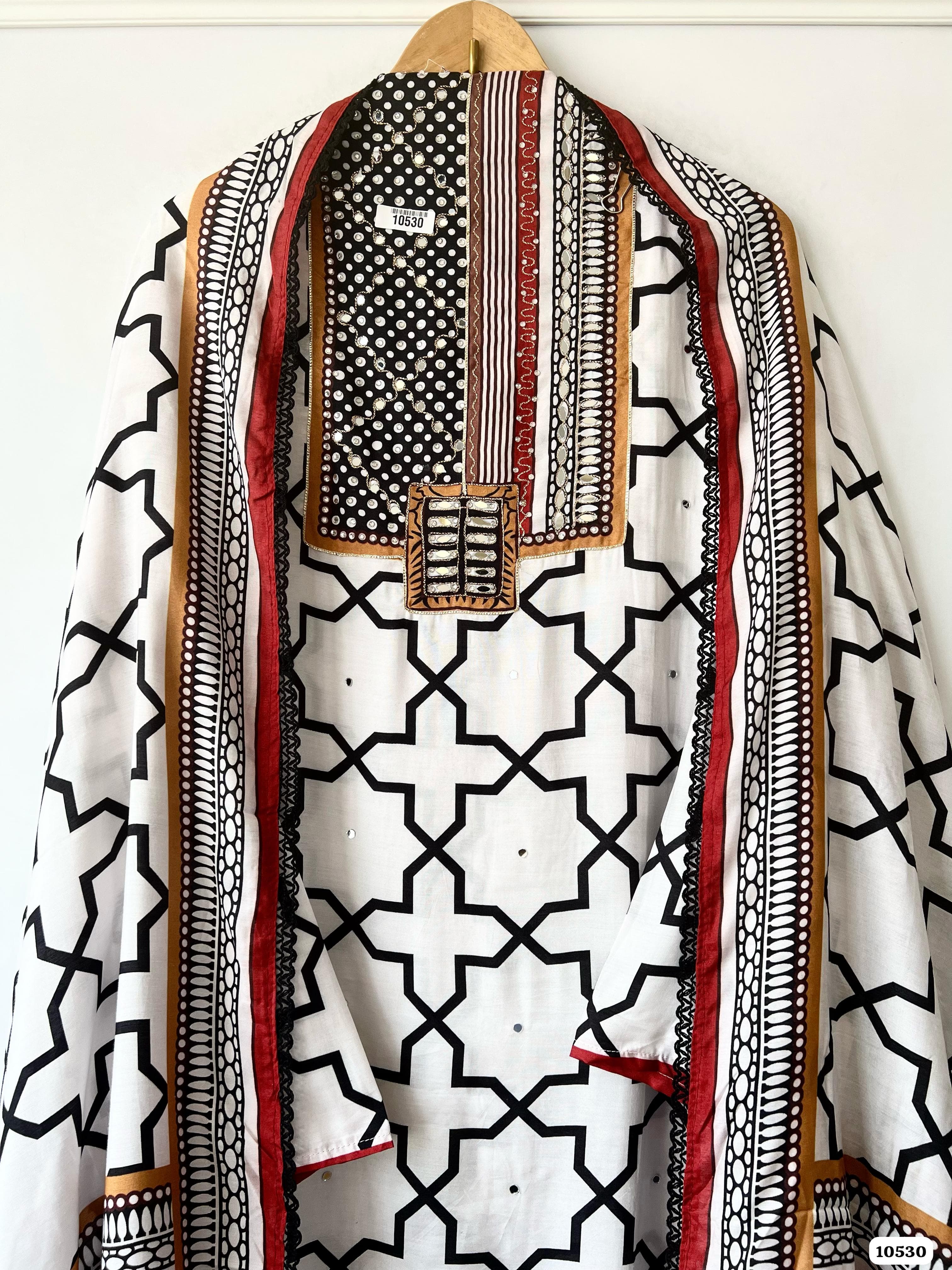 White Pure Muslin Semi Stitched-Set Of 3 - {10530}