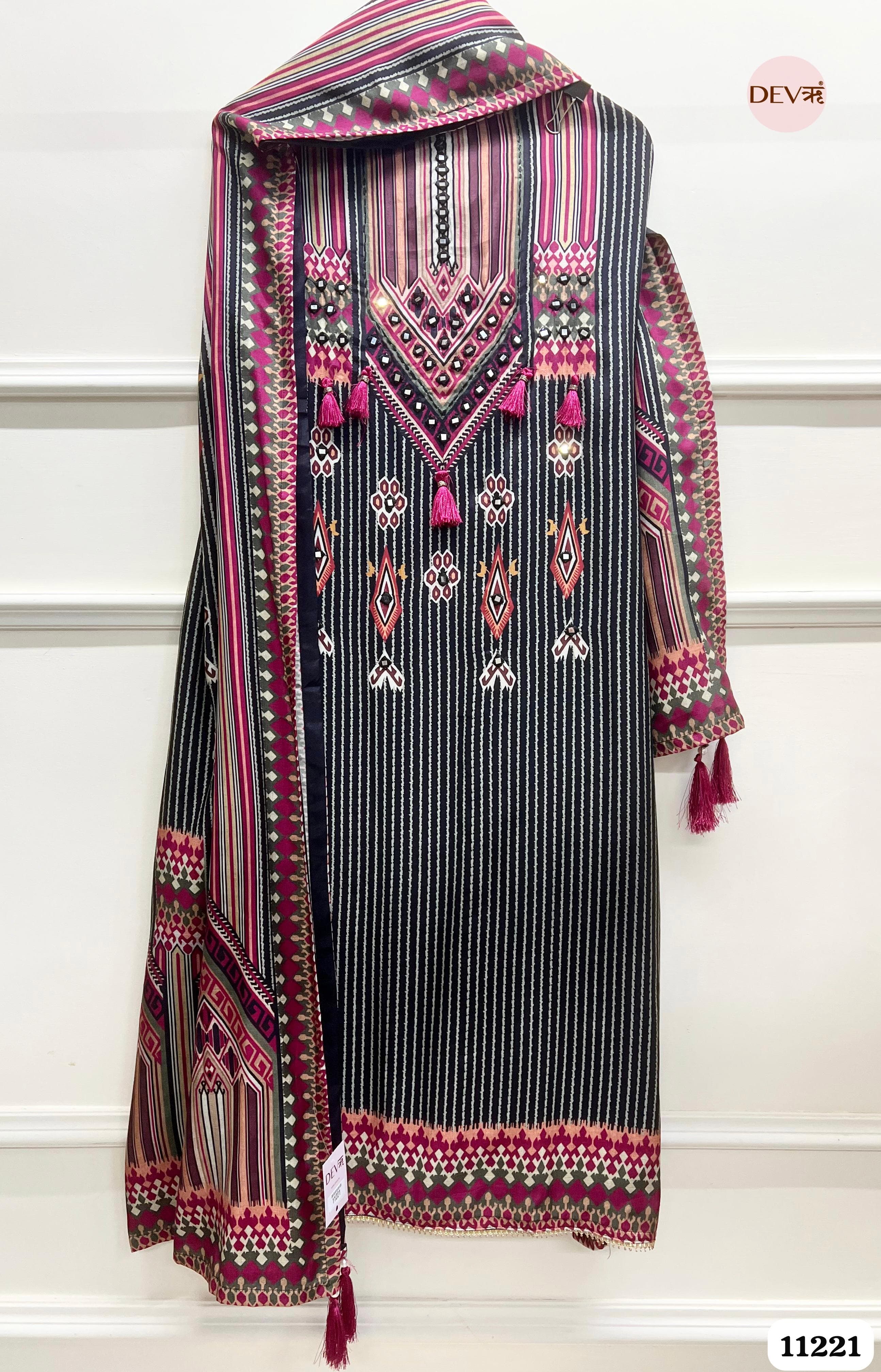 Black Muslin Unstitched Printed -Set Of 3 {11221}