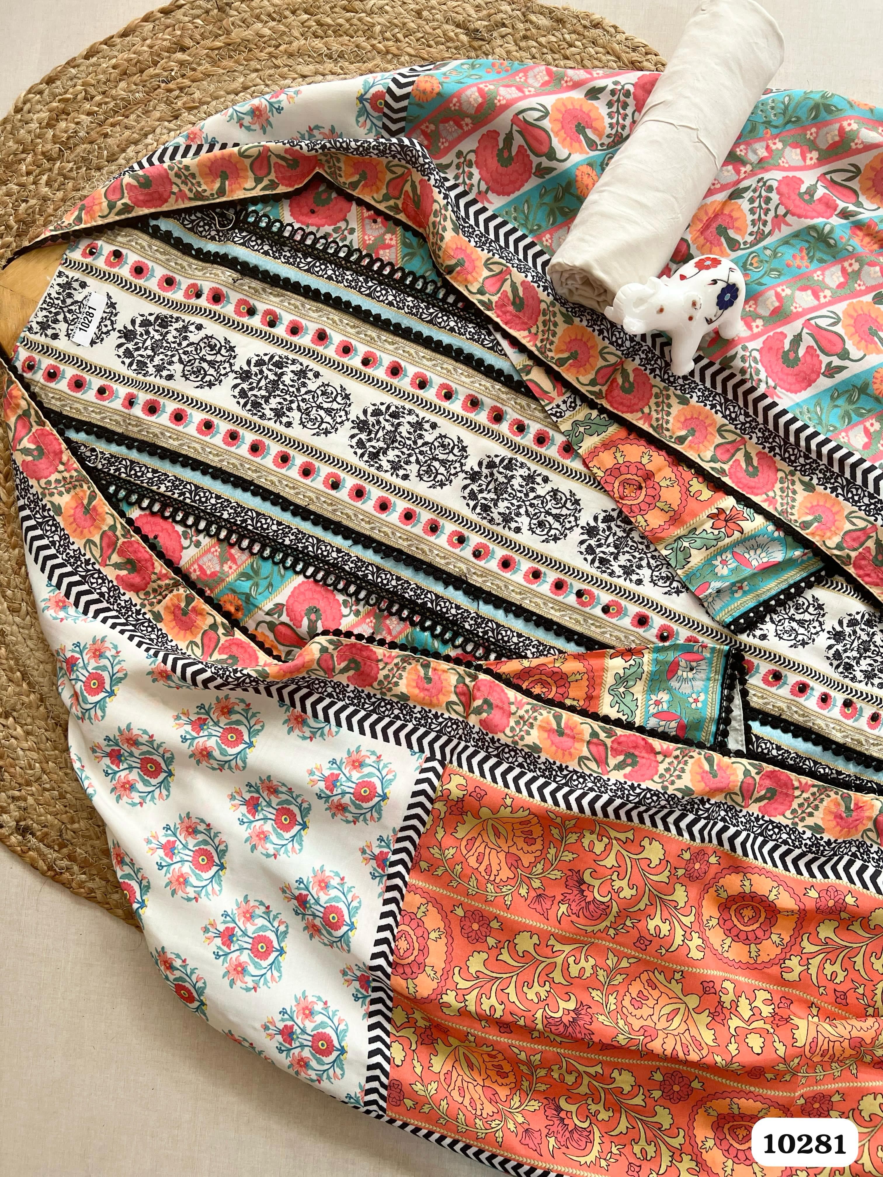 Multi Colour Pure Muslin Semi Stitched-Set Of 3 - {10281}