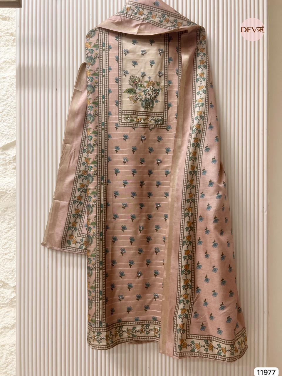 Blush Pure Tusser Silk Printed Unstitched 3-Piece Suit (Devri – D.No 11977)