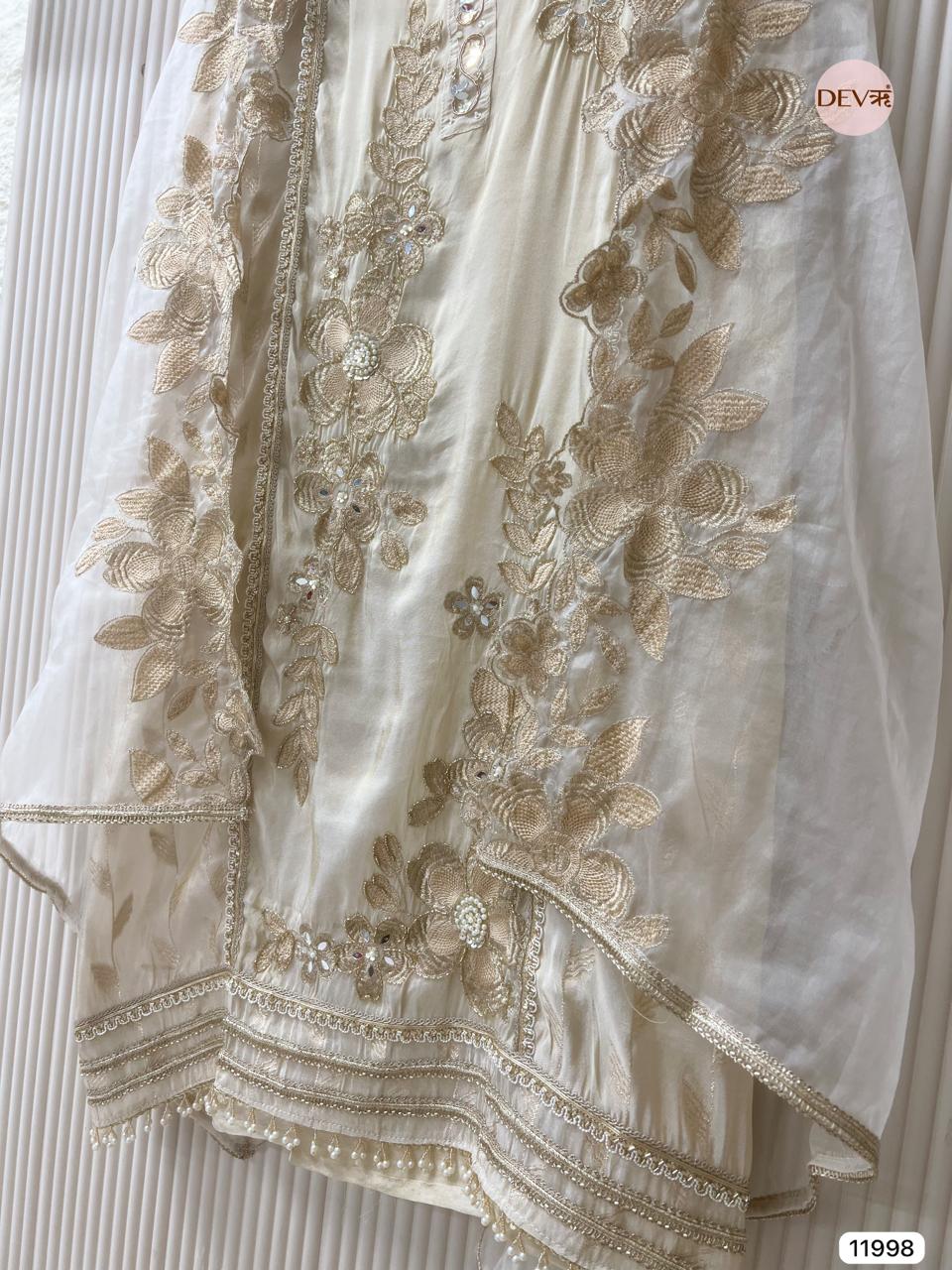 Beige Tissue Shimmer Silk Unstitched Embroidered -Set Of 3 - 11998
