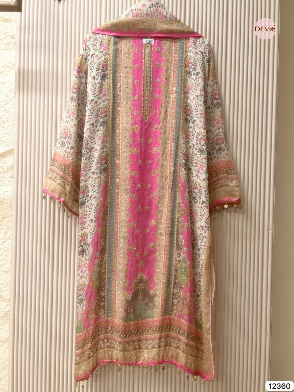 Pink Organza Printed Unstitched 3-Piece Suit (Devri – D.No 12360)