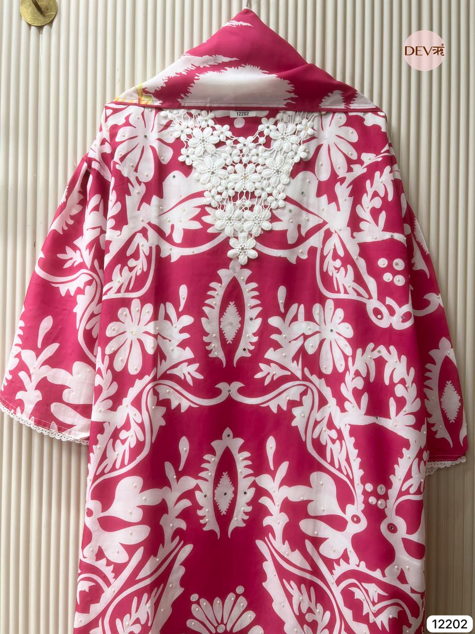 Pink Muslin Printed Unstitched 3-Piece Suit (Devri – D.No 12202)