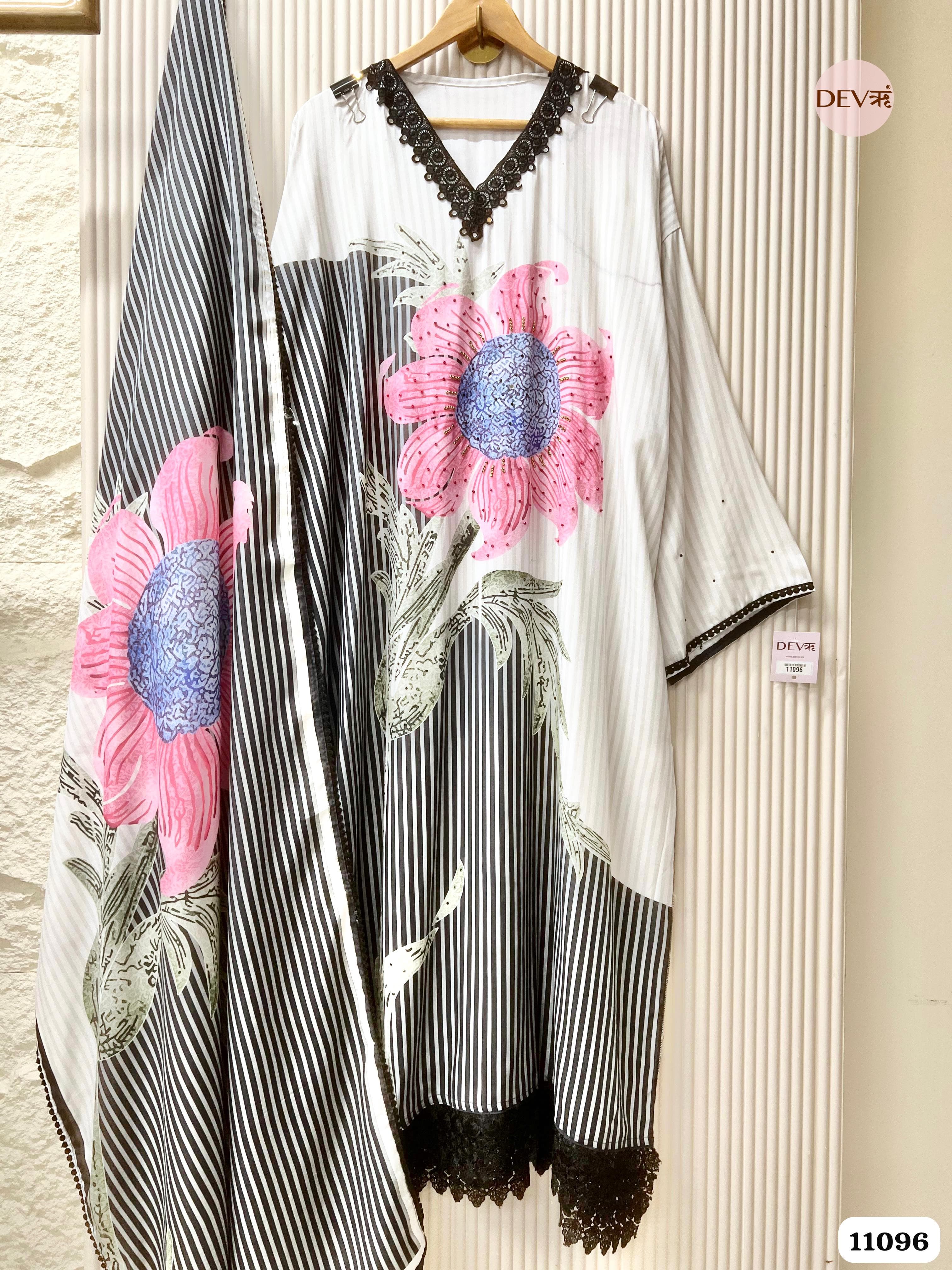 Black/White Muslin Printed Semi Stitched -Set Of 3 {11096}