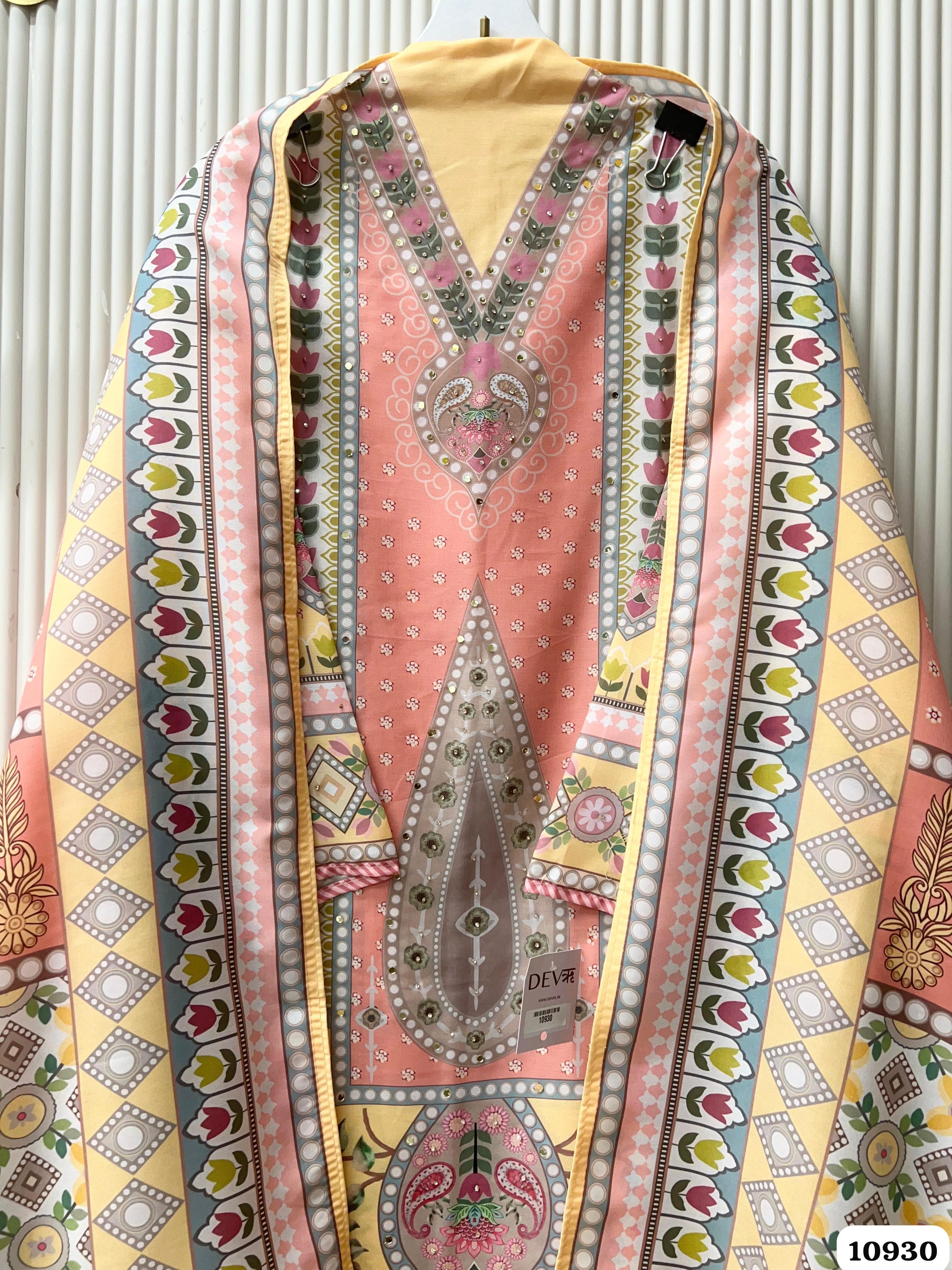 Yellow/Pink Semi Stitched Printed -Set Of 3 {10930}