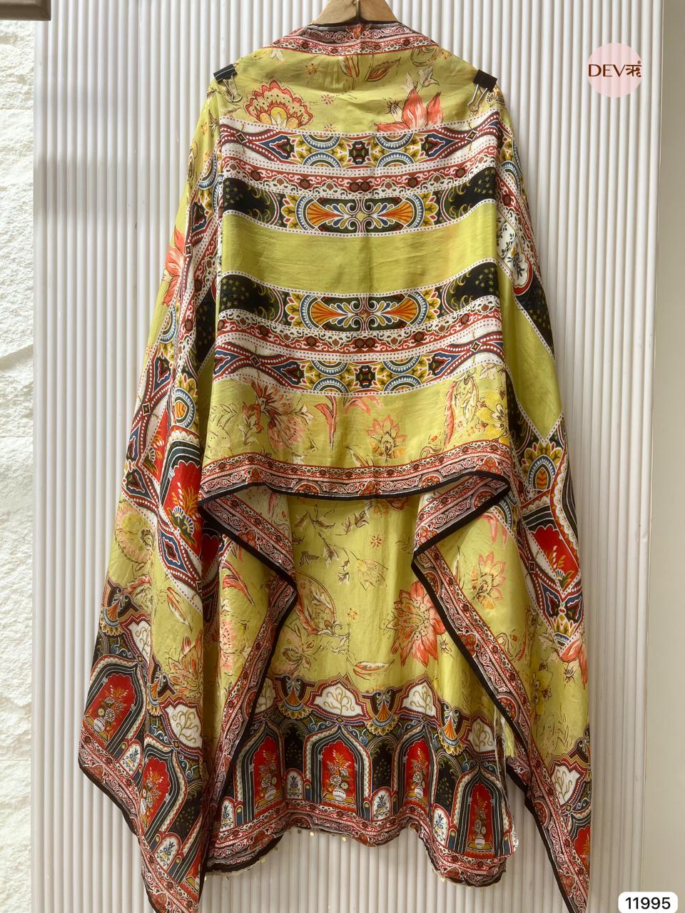 Green Soft Organza Silk Semi Stitched Pakistani Printed Hand Embroidered -Set Of 3 - {11995}