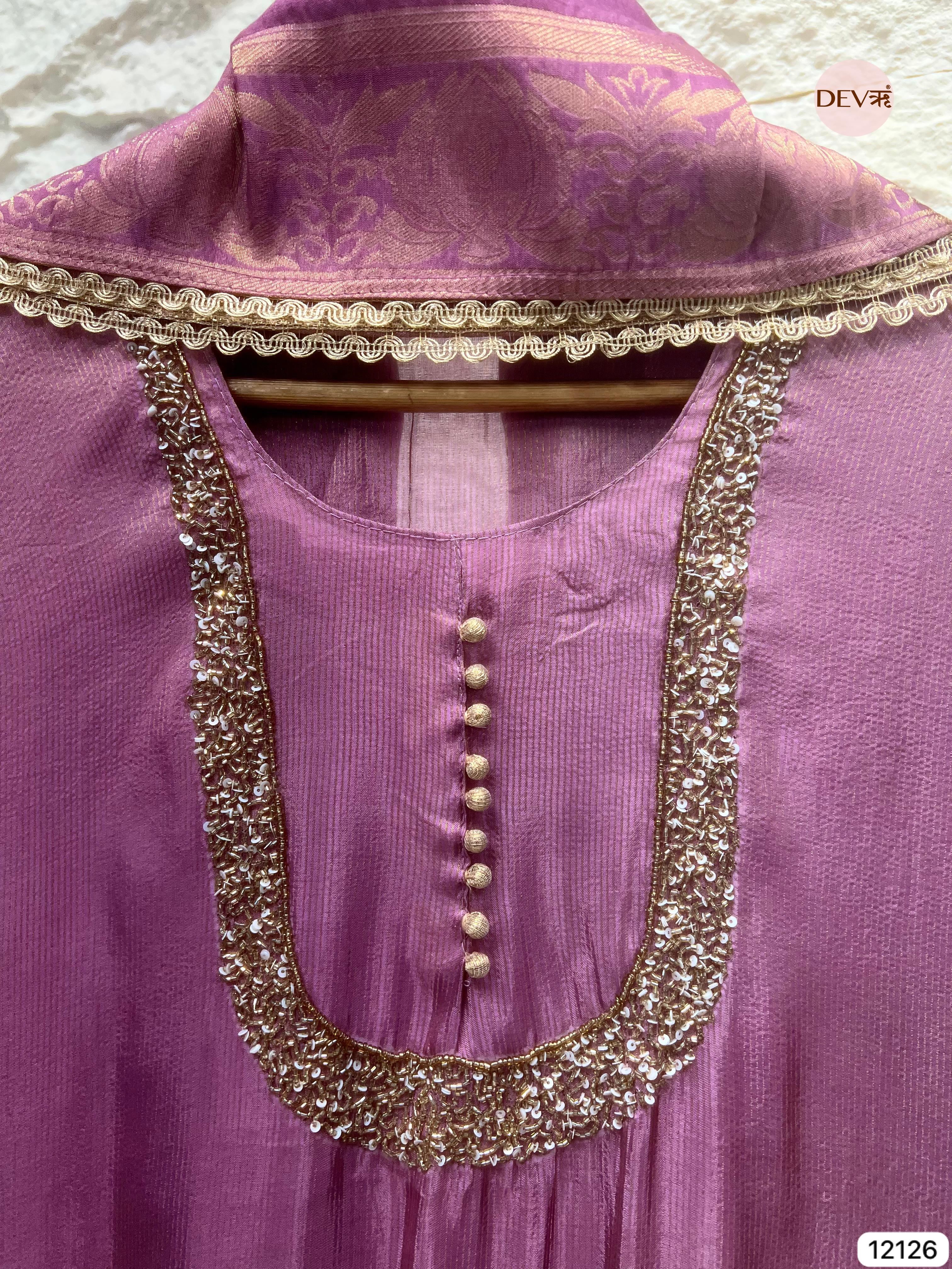 Purple Shimmer Silk Unstitched Hand Embroidered -Set Of 3 - {12126}