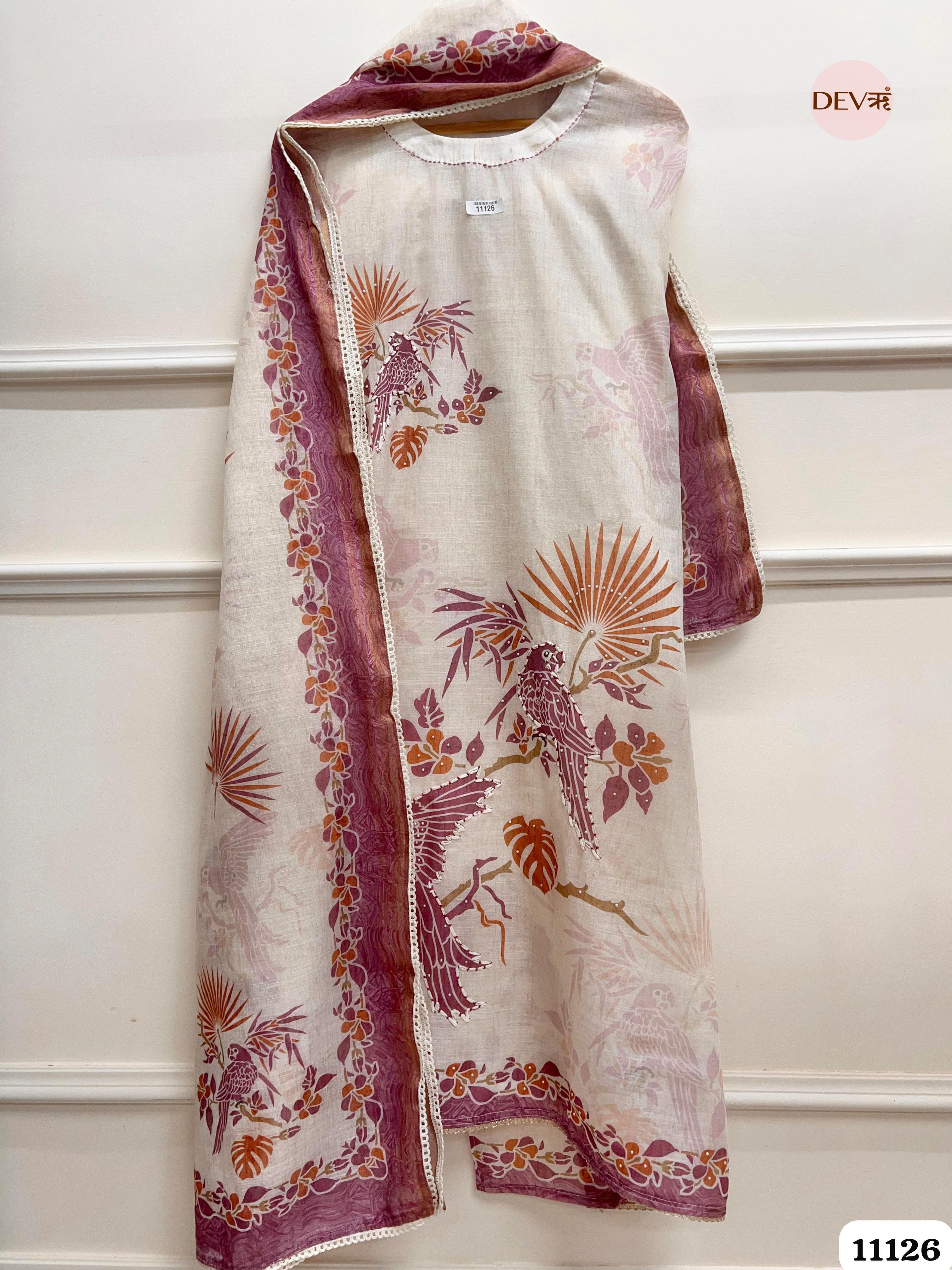 Purple Linen Unstitched Printed Embroidered -Set Of 3