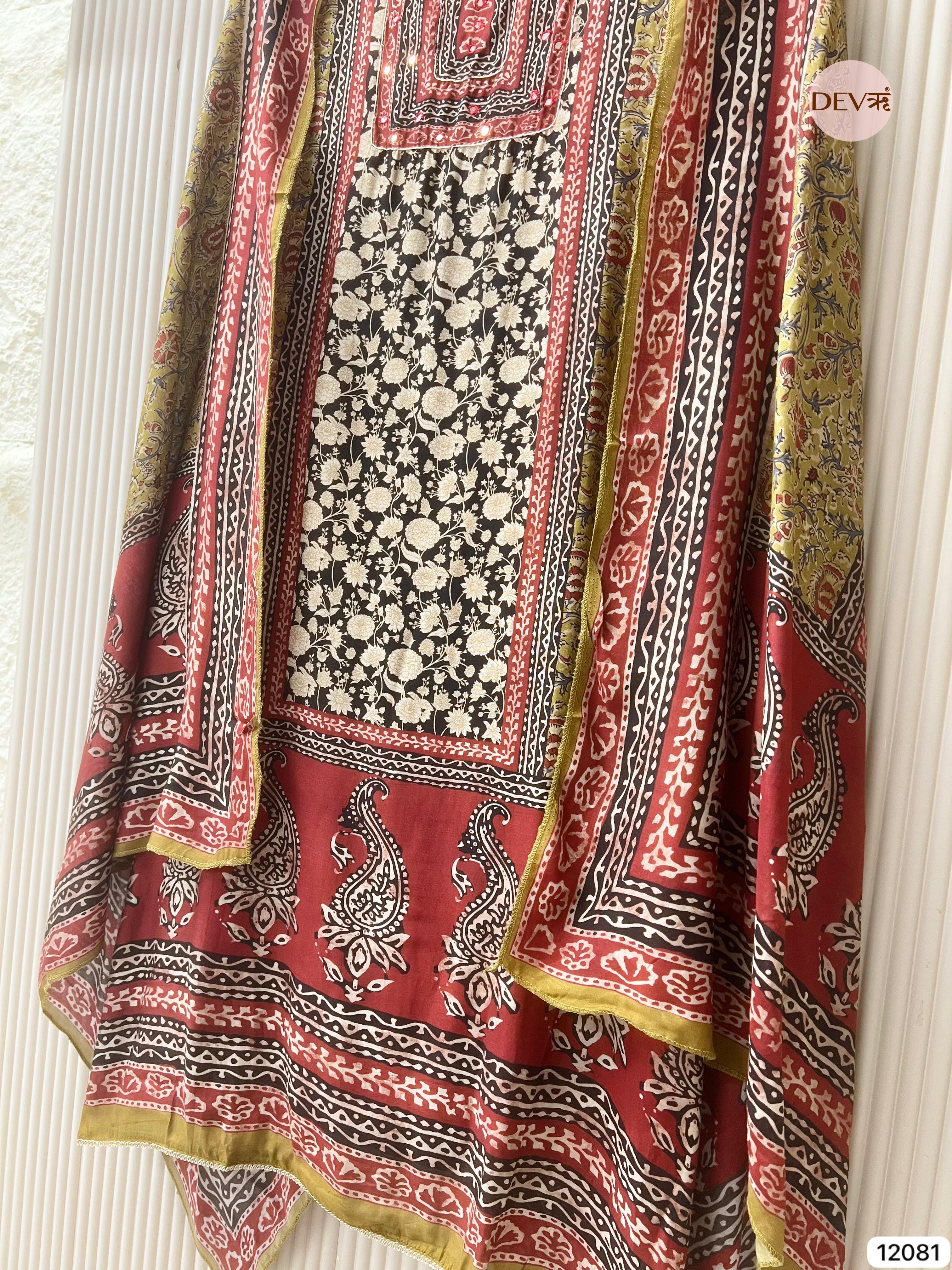 Multi colour Pure Muslin Unstitched Printed Embroidered -Set Of 3- {12081}