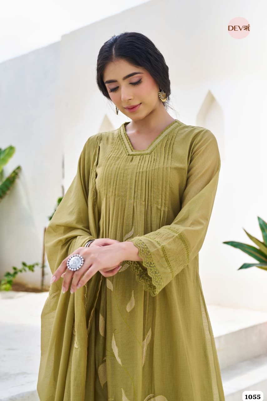 Olive Floral Mul Cotton 3-Piece Set {1055}