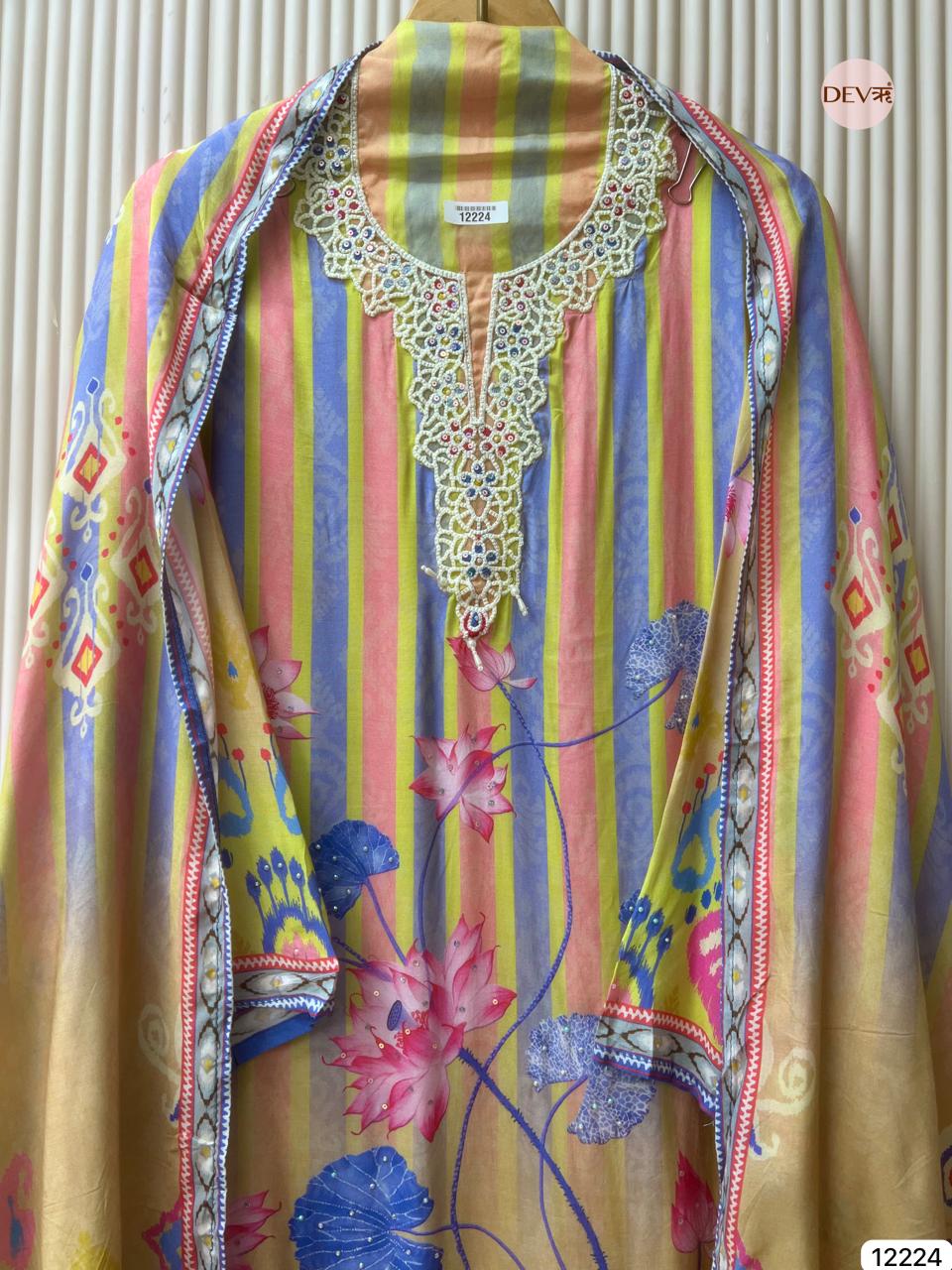 Multicolour Muslin Printed Unstitched 3-Piece Suit (Devri – D.No 12224)