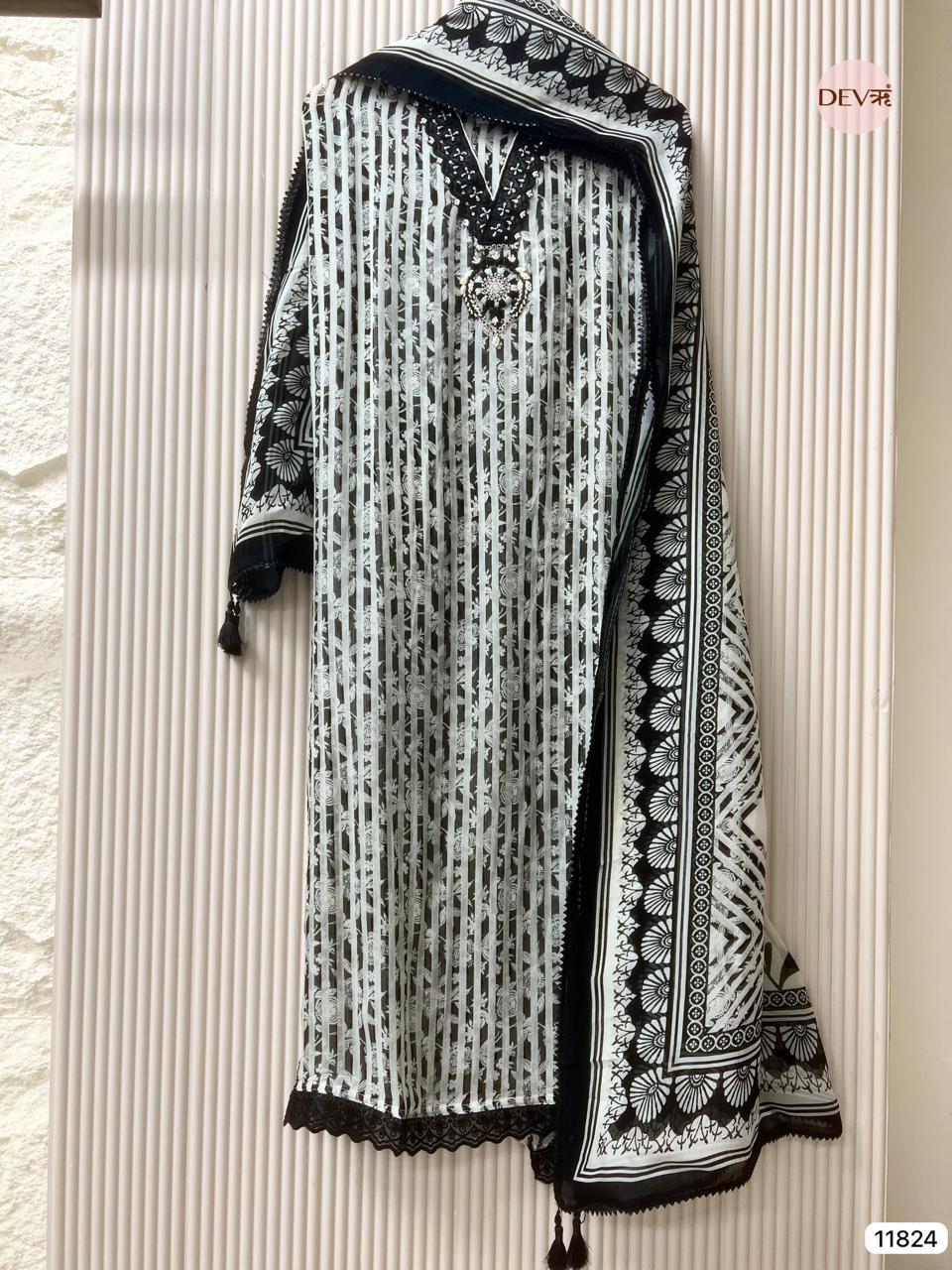 Black Ivory Organza Embroidered Unstitched 3-Piece Suit (Devri – D.No 11824)