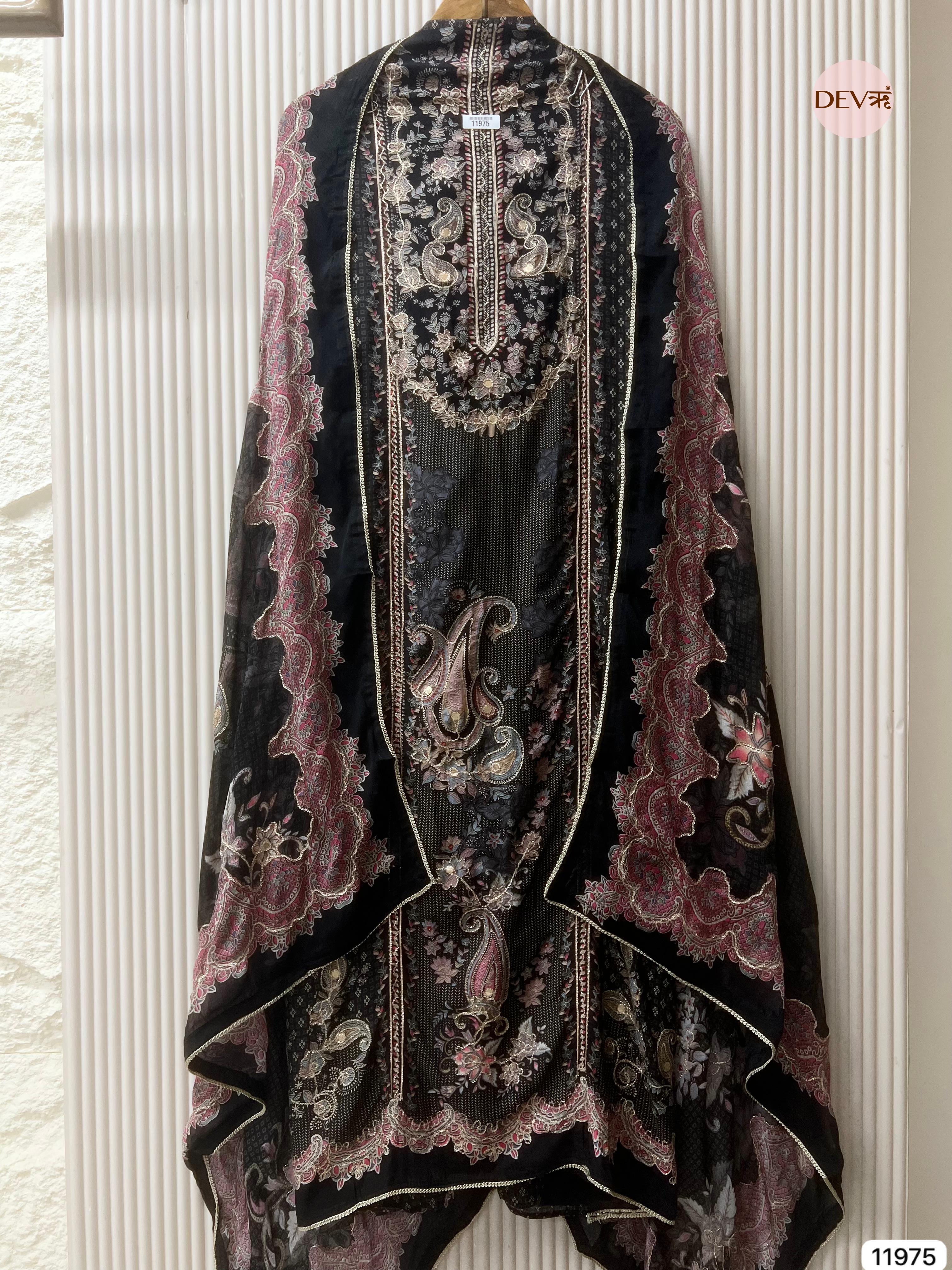 {11975} Black Pure Muslin Unstitched Printed -Set Of 3