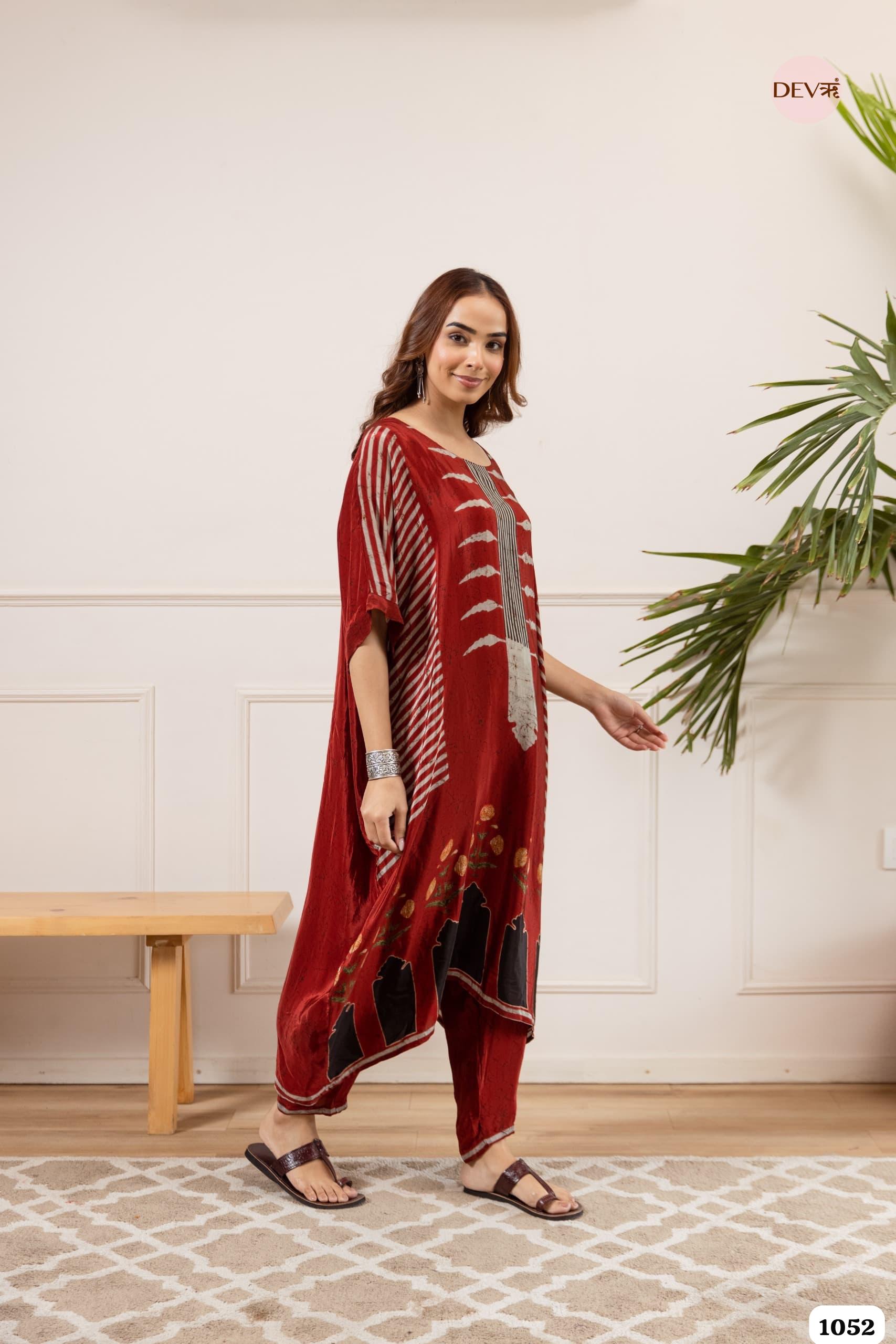 Rust Glow kaftan-inspired silhouette Crepe 2-Piece Set {1052}