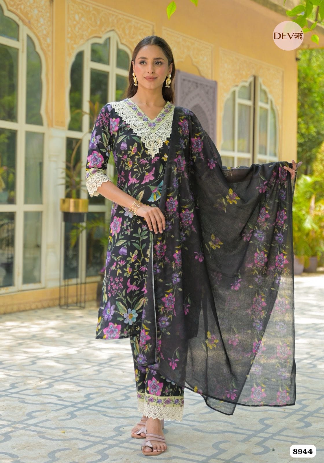Black Cotton Stitched Printed Ready-Mades -Set Of 3 {8944}