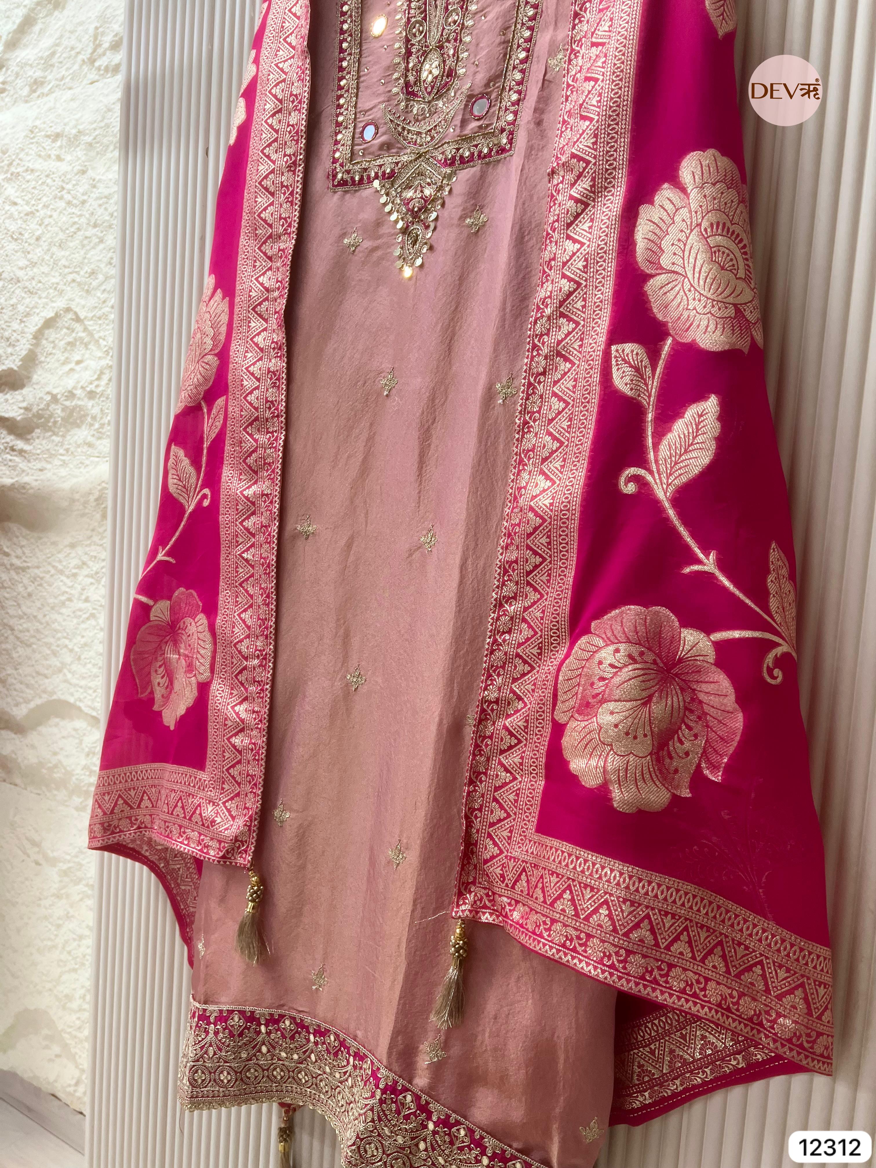 Blush Pink Shimmer Silk Embroidered Unstitched 3-Piece Suit (Devri – D.No 12312)