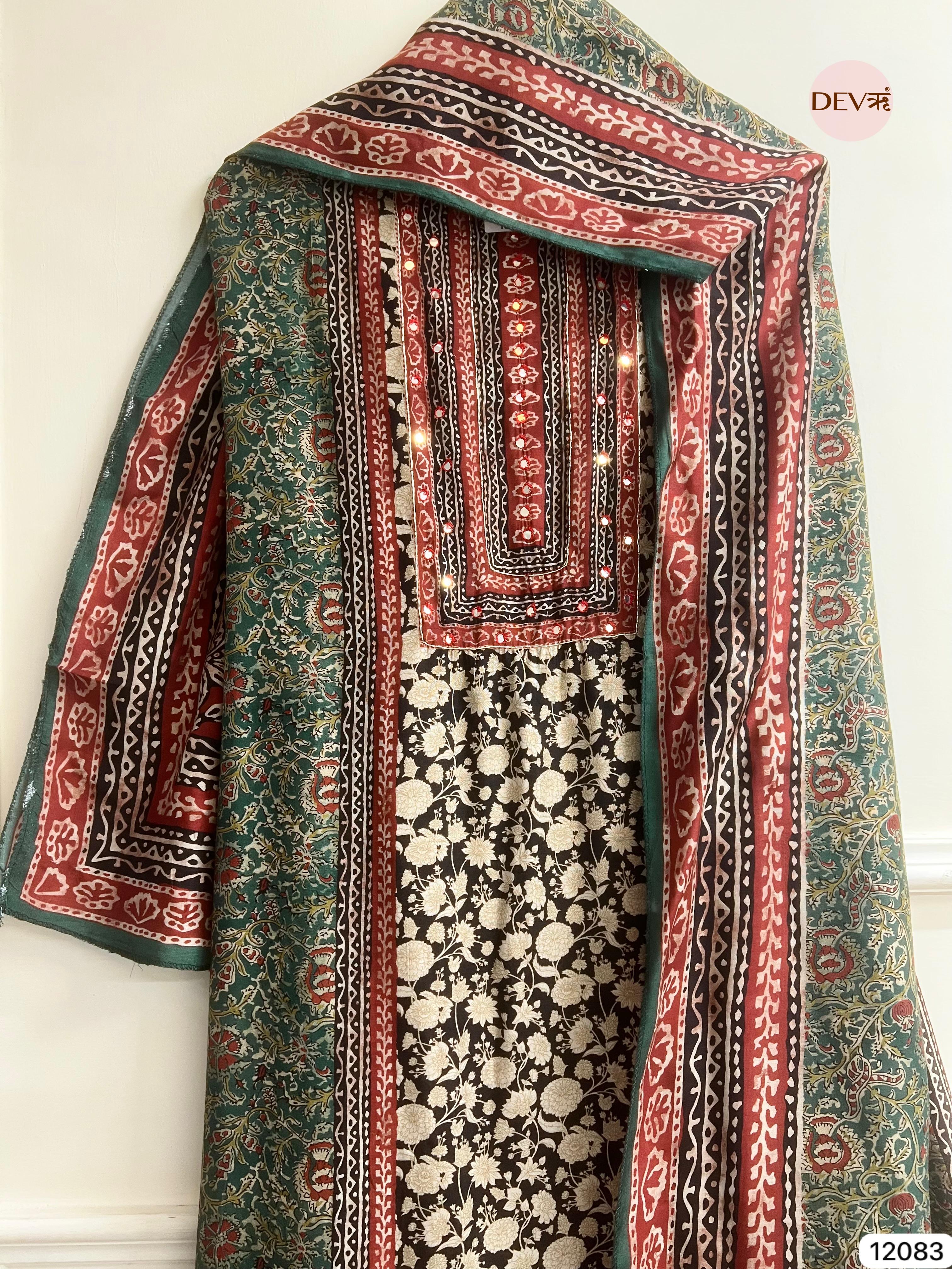 Multi colour Pure Muslin Unstitched Printed Embroidered -Set Of 3 - {12083}
