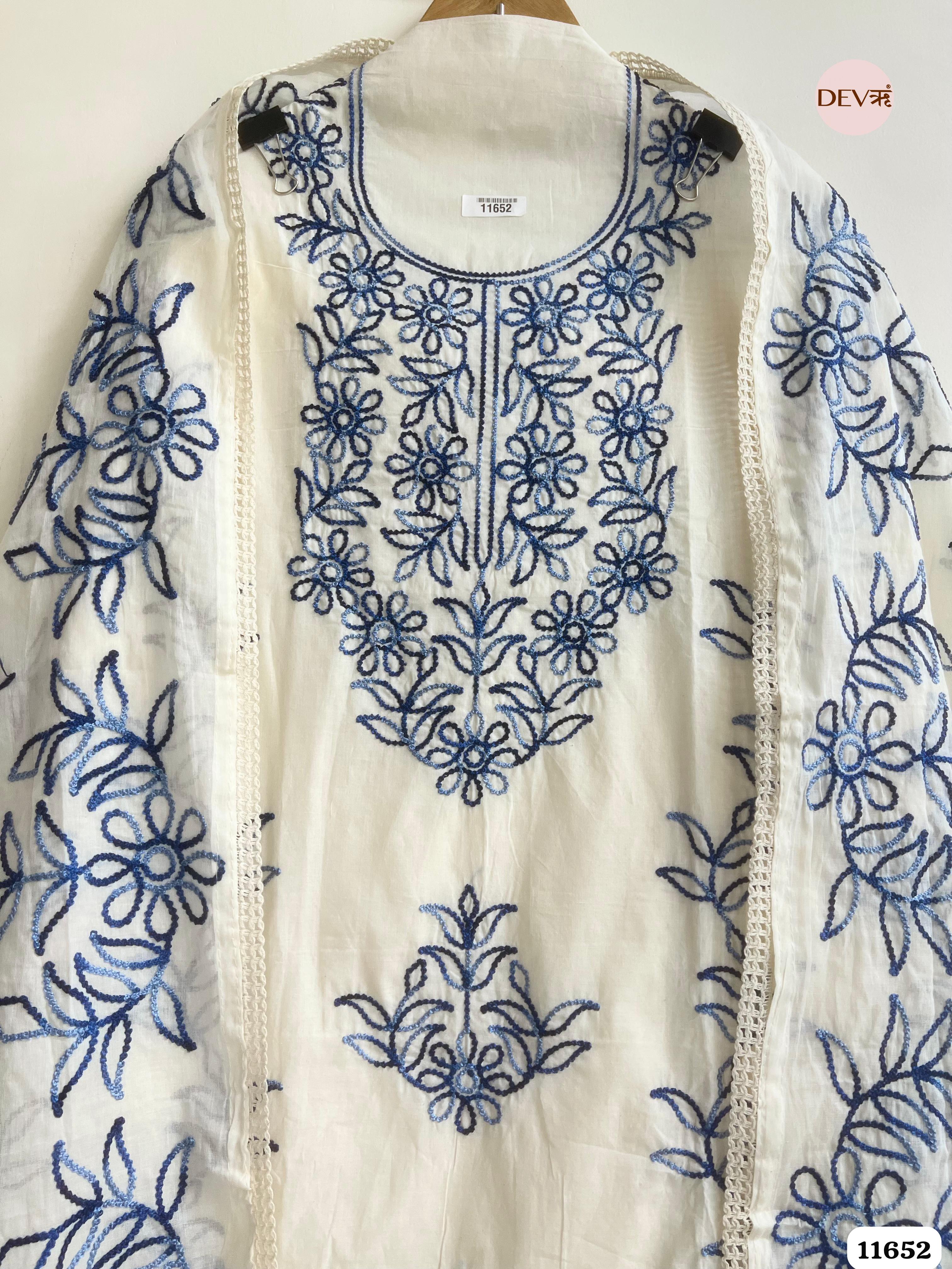 White Cotton Cora Unstitched Embroidered -Set Of 3 {11652}