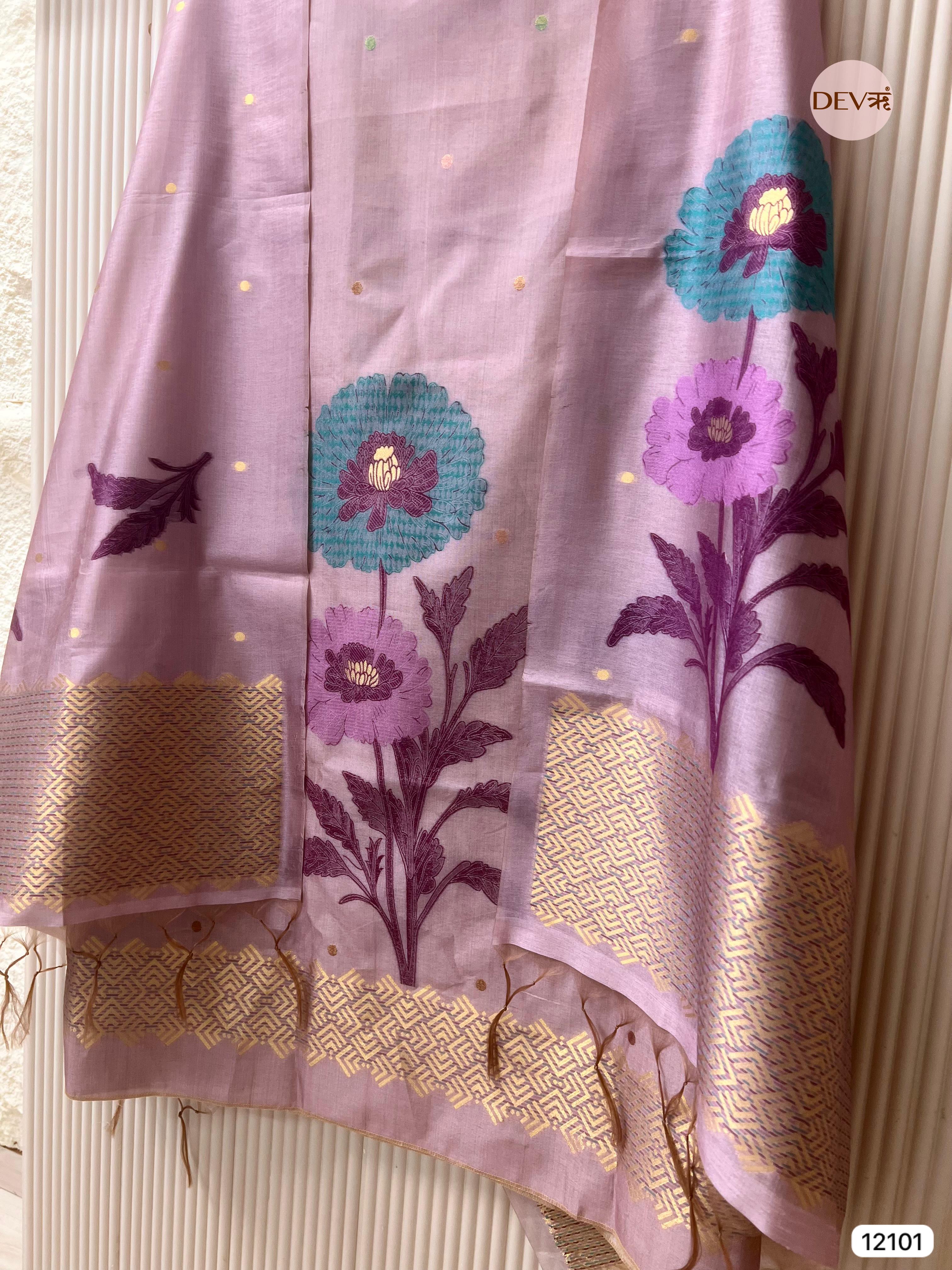 Pink Banarasi Khadi Silk Unstitched -Set Of 3 - {12101}