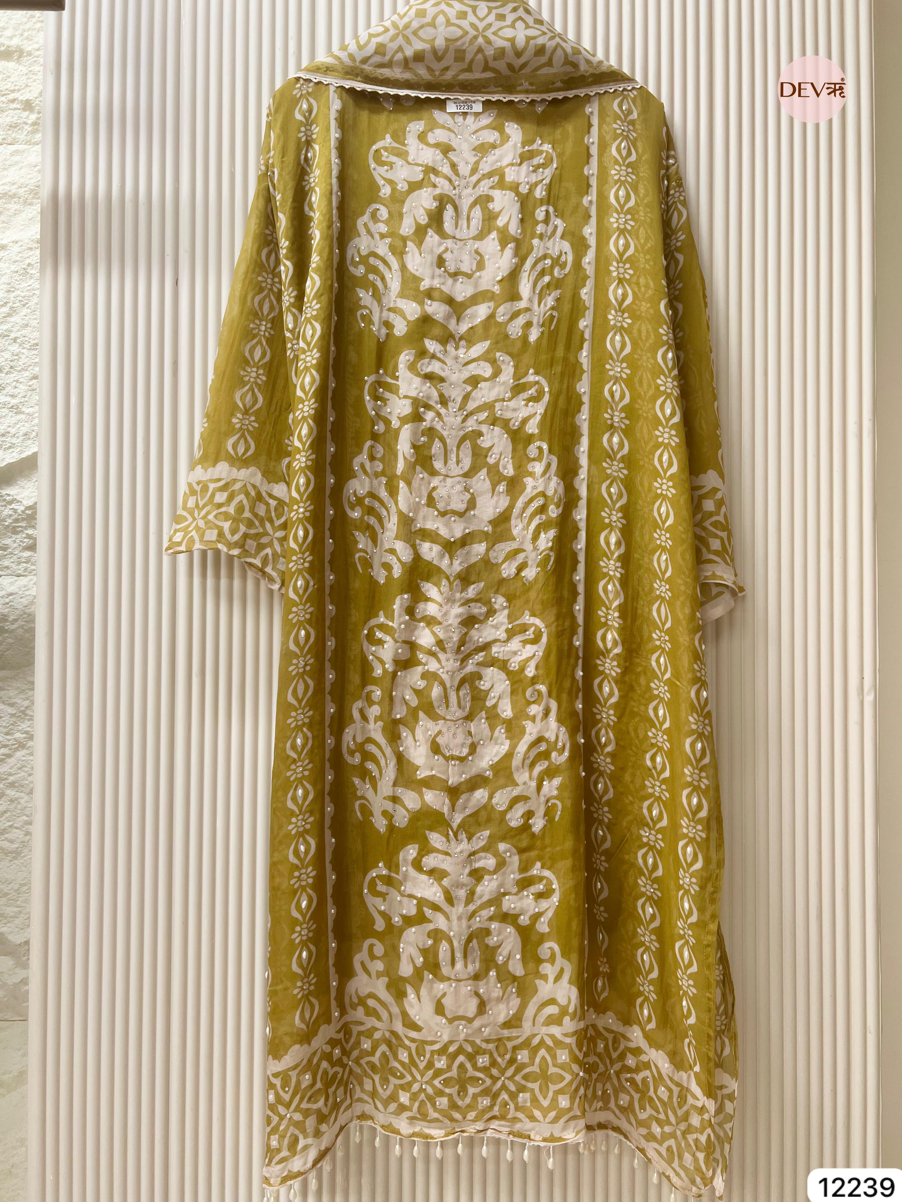 Olive Organza Printed Unstitched 3-Piece Suit (Devri – D.No 12239)